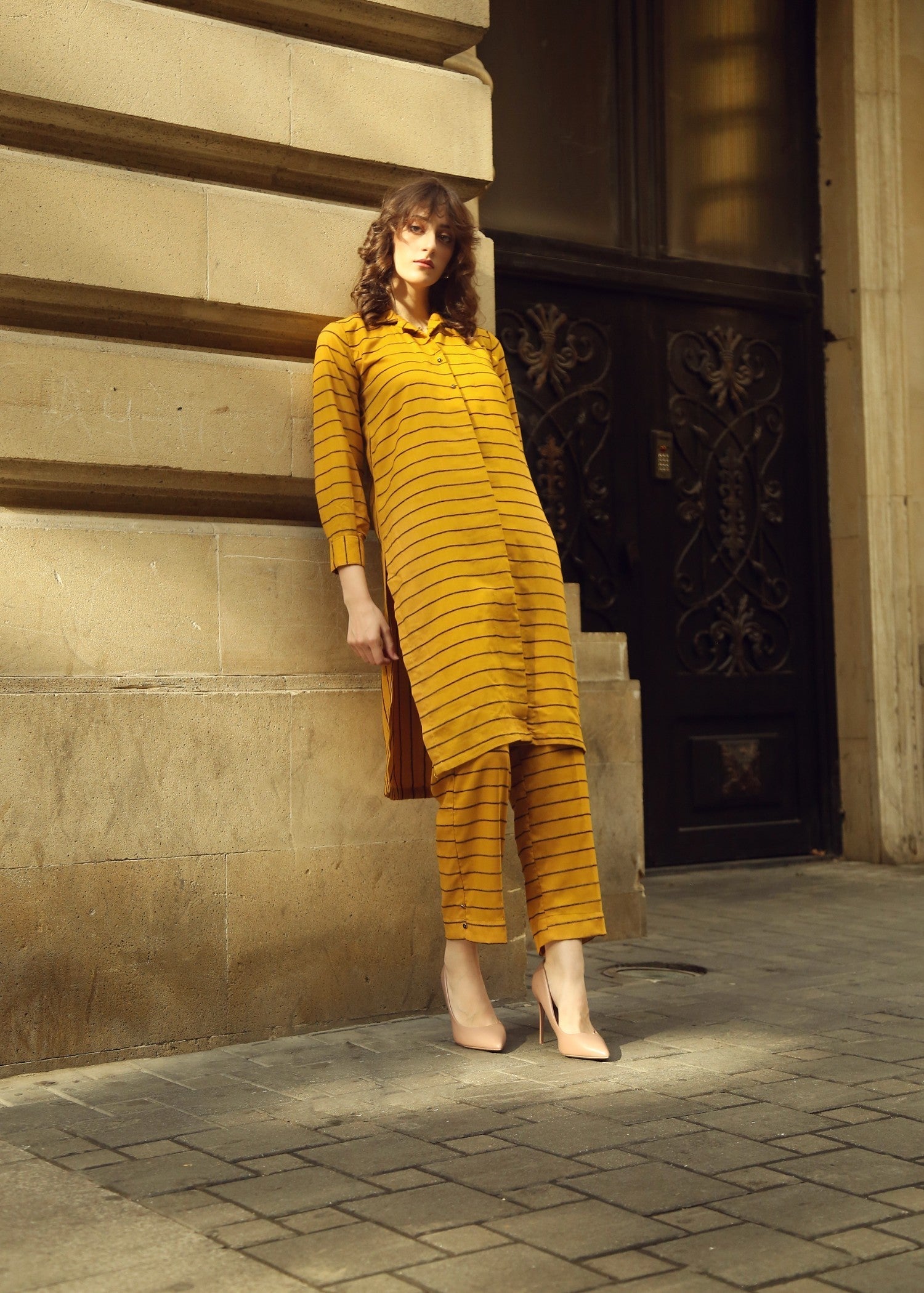 dobby Co ord Sets in Mustard