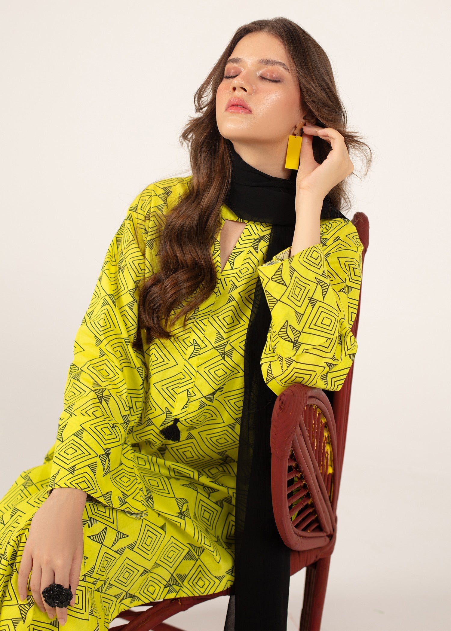 cambric Kurta Set in Neon green