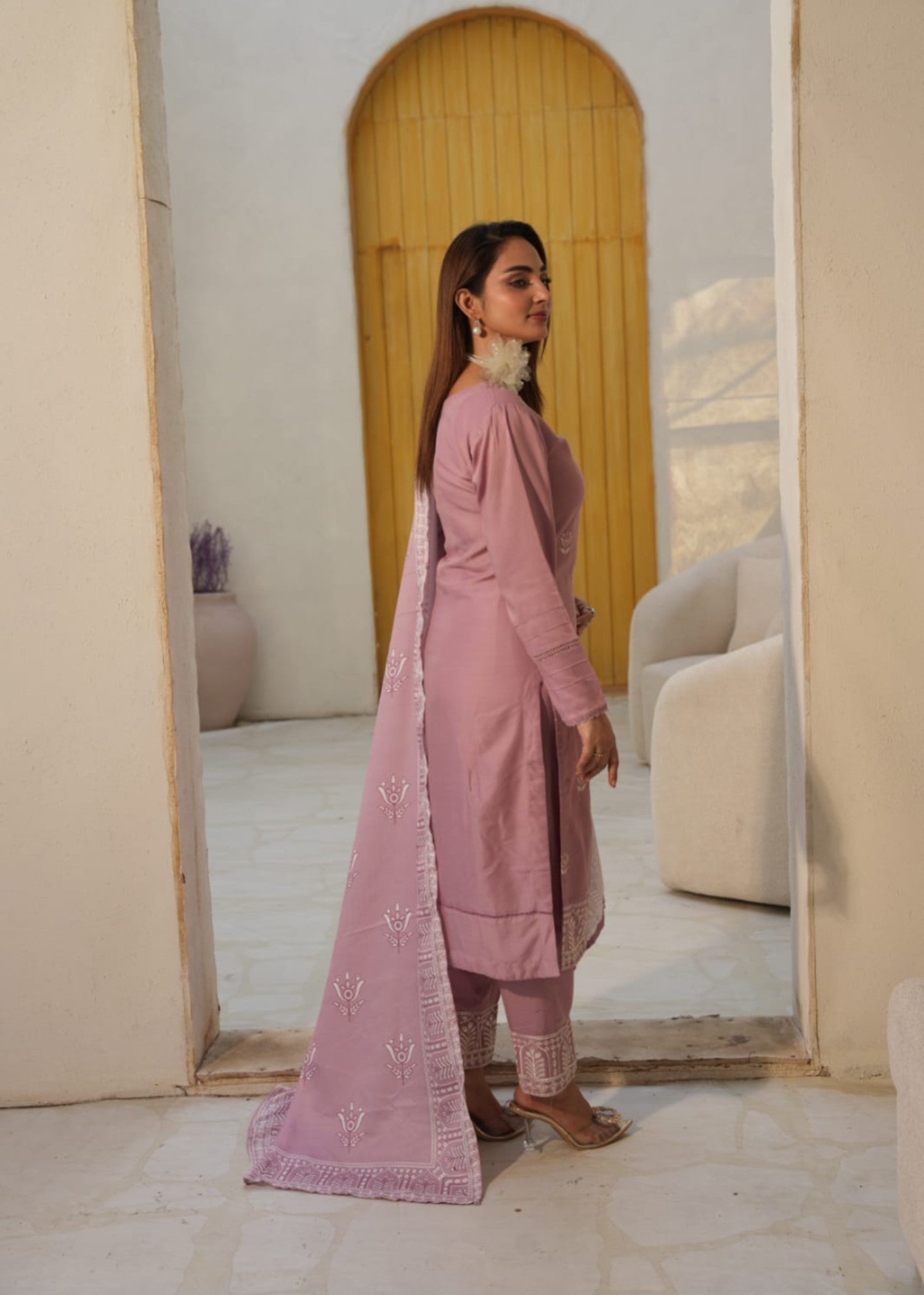 linen Kurta Set in Mauve