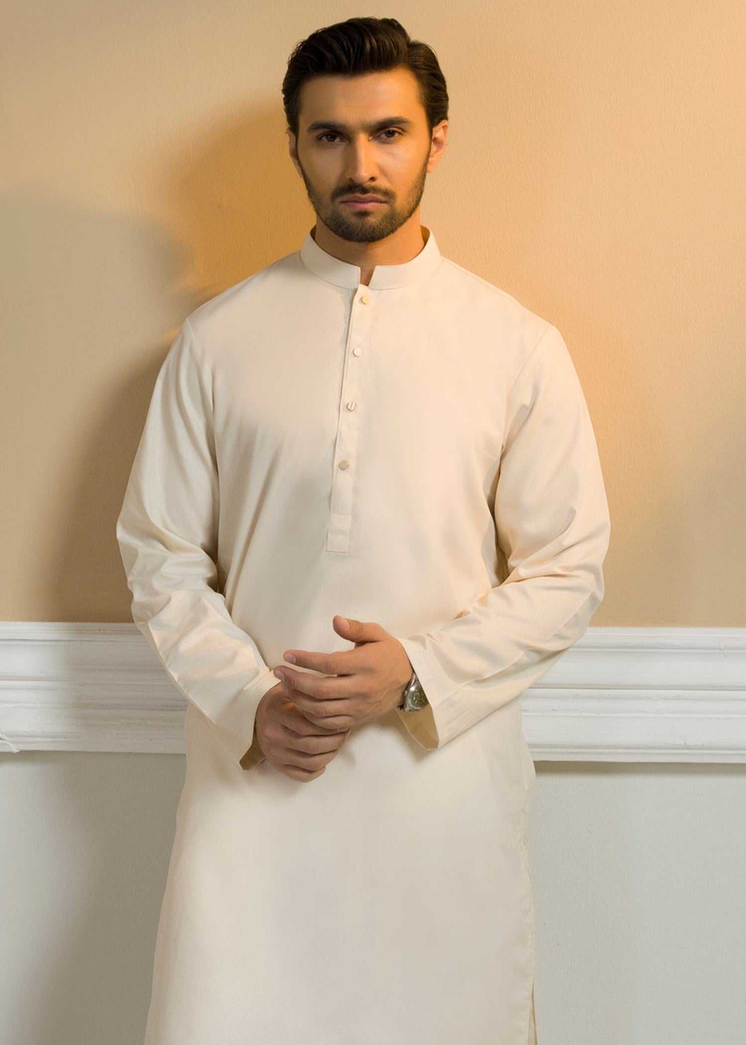 dobby Kurta in Cream by Zellbury