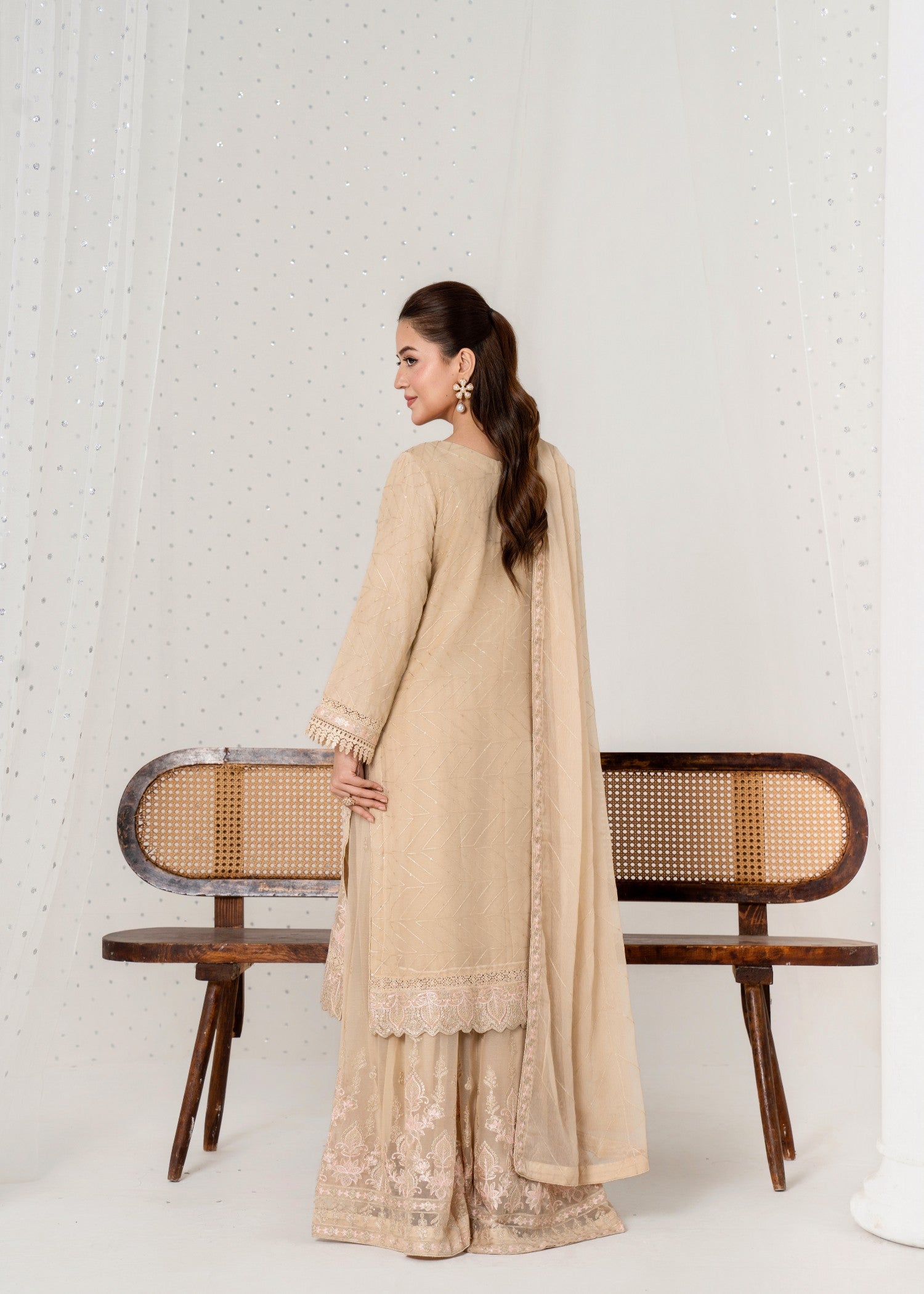 pk crinkle chiffon Kurta Set in Champagne