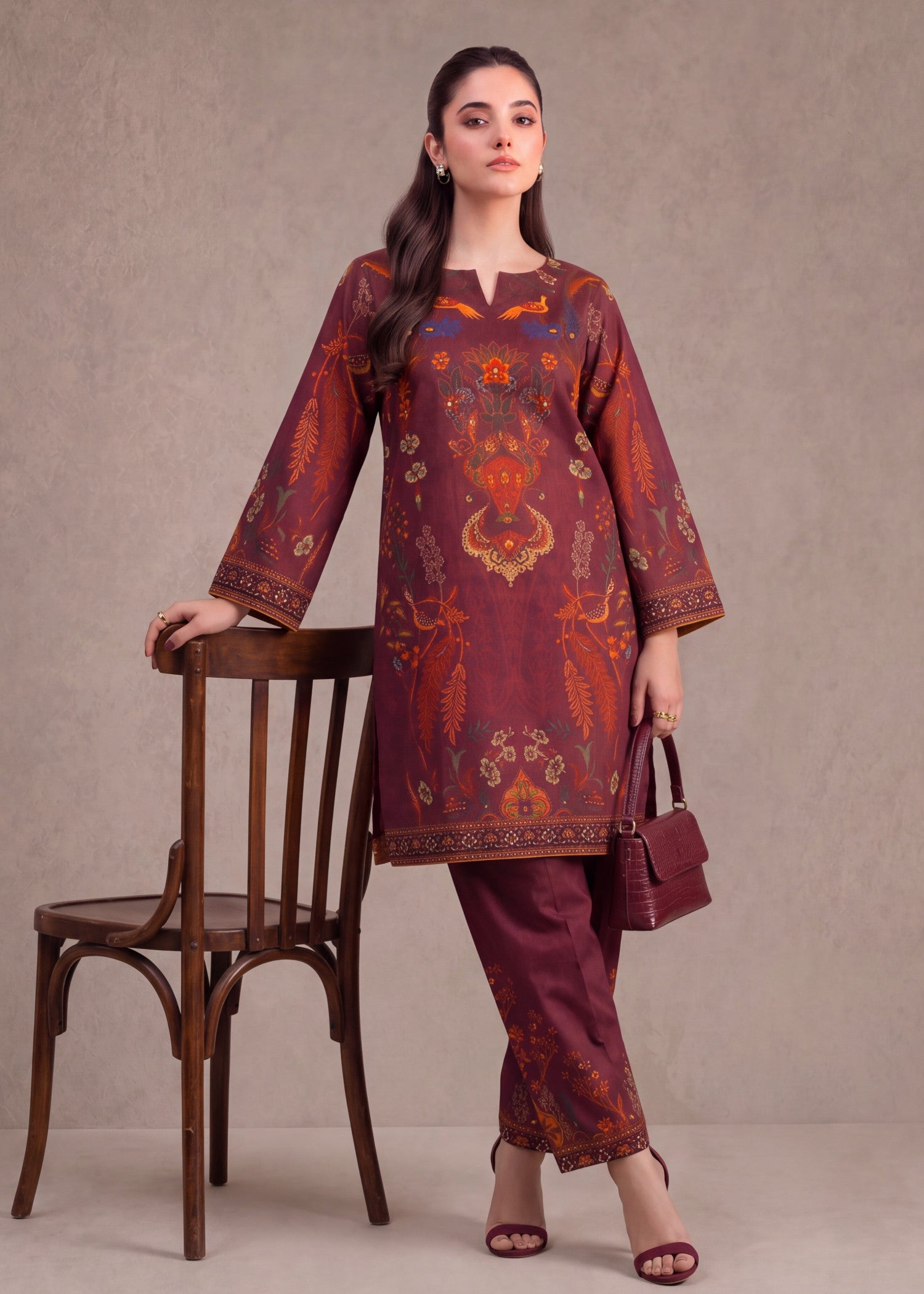 polyester crepe Co Ord Sets in Maroon
