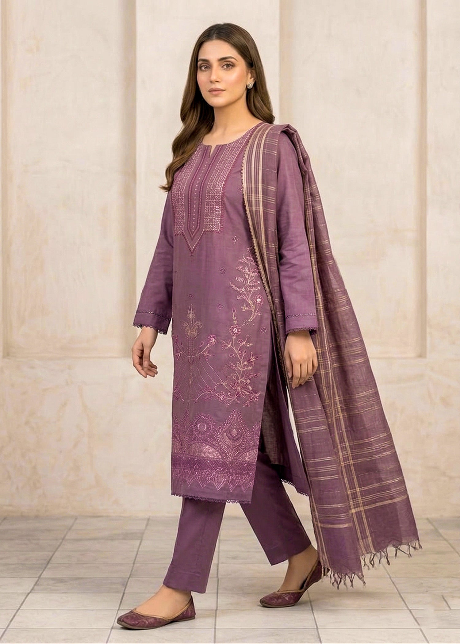 lawn Kurta Set in Lavender grey