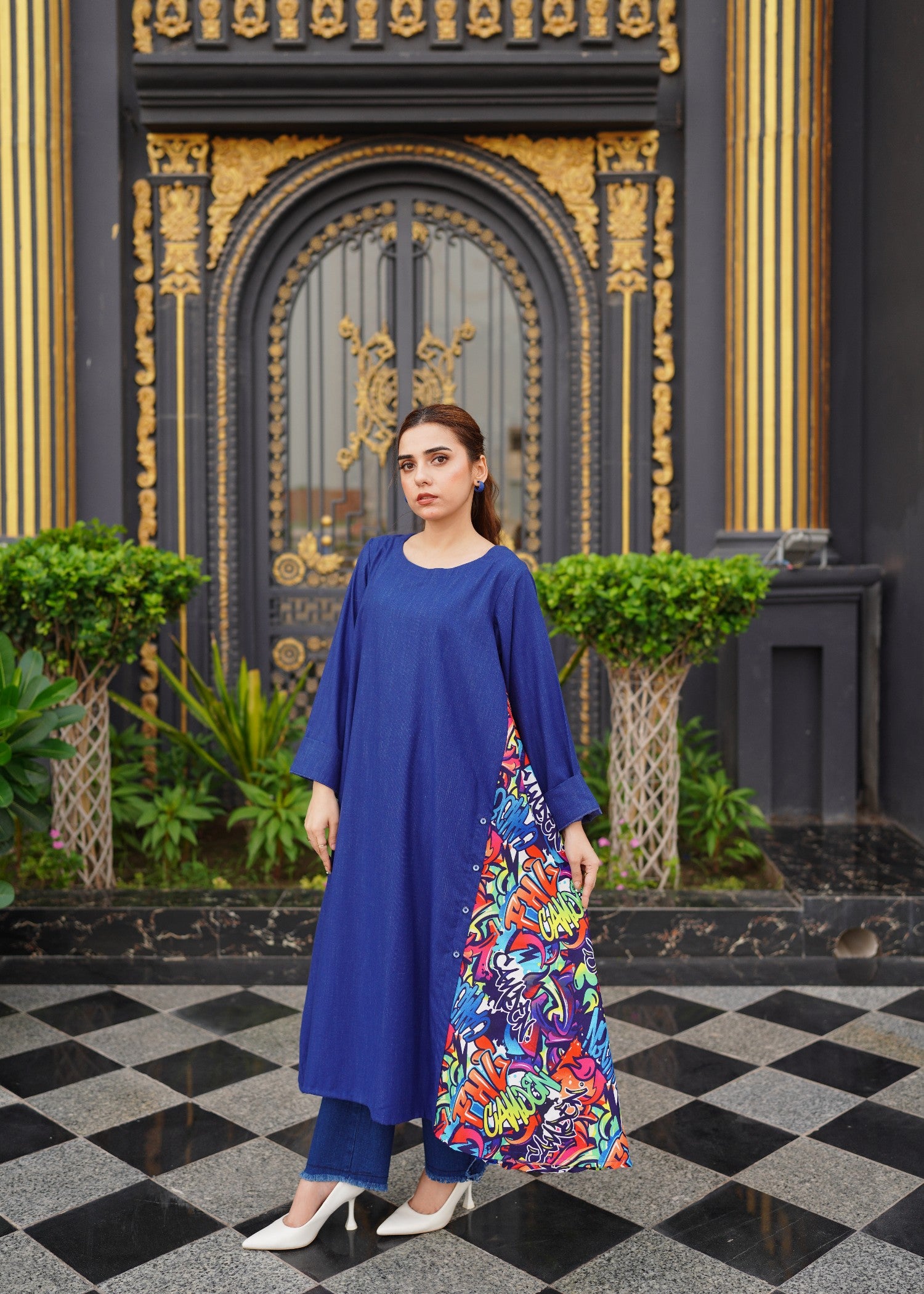 cotton dobby Pishwas in Blue