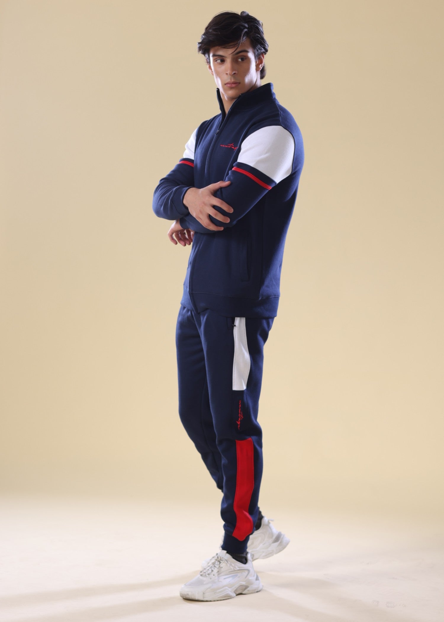 fleece Tracksuit in Navy blue, red, white