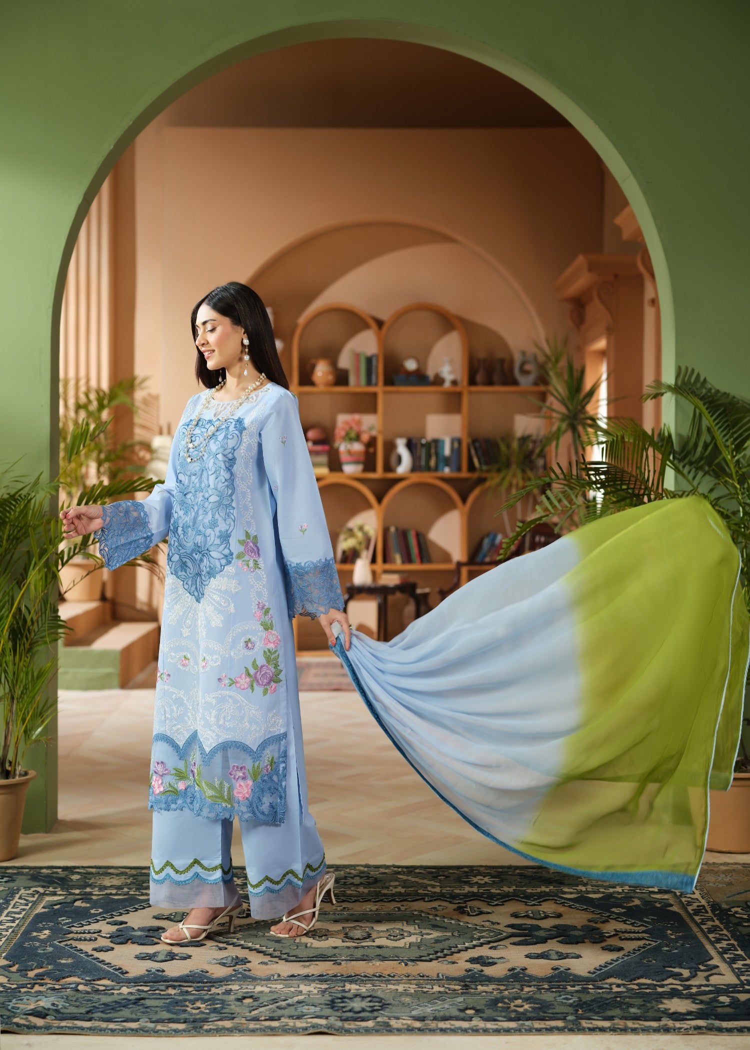 cambric cotton Kurta Set in Sky blue