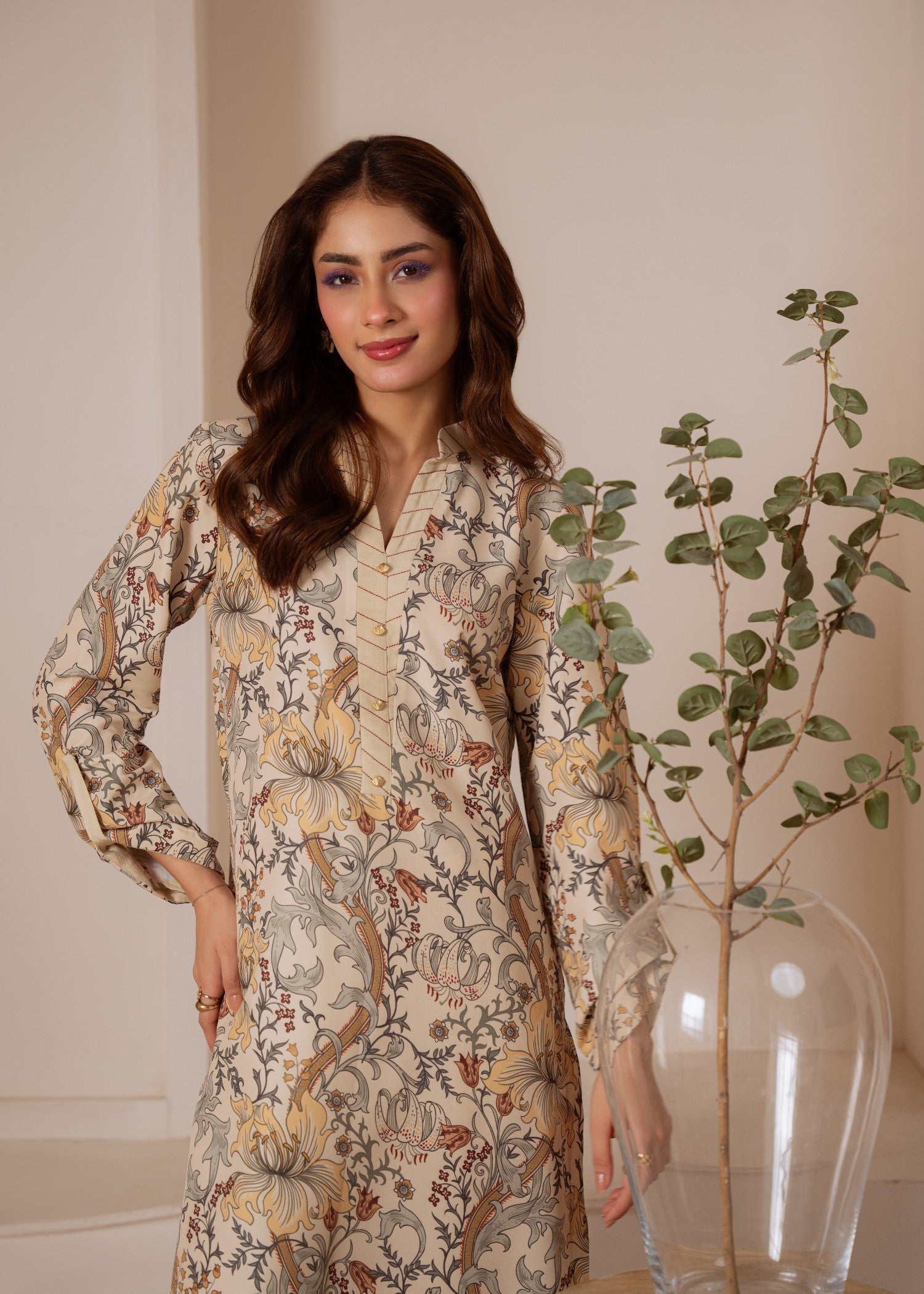 poly lawn Kurta Set in Antique white