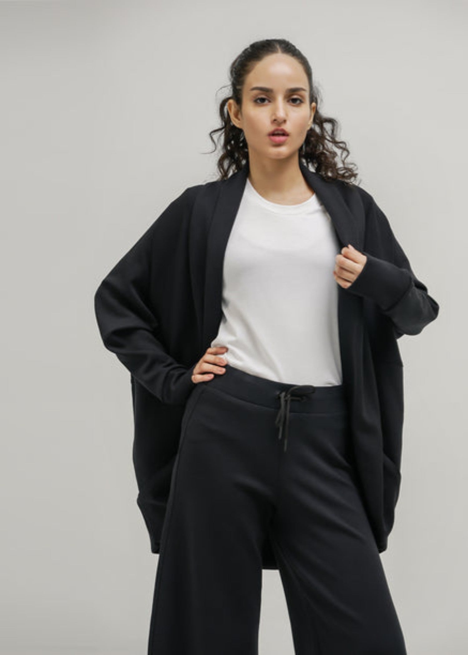 poly modal Cardigan in Black