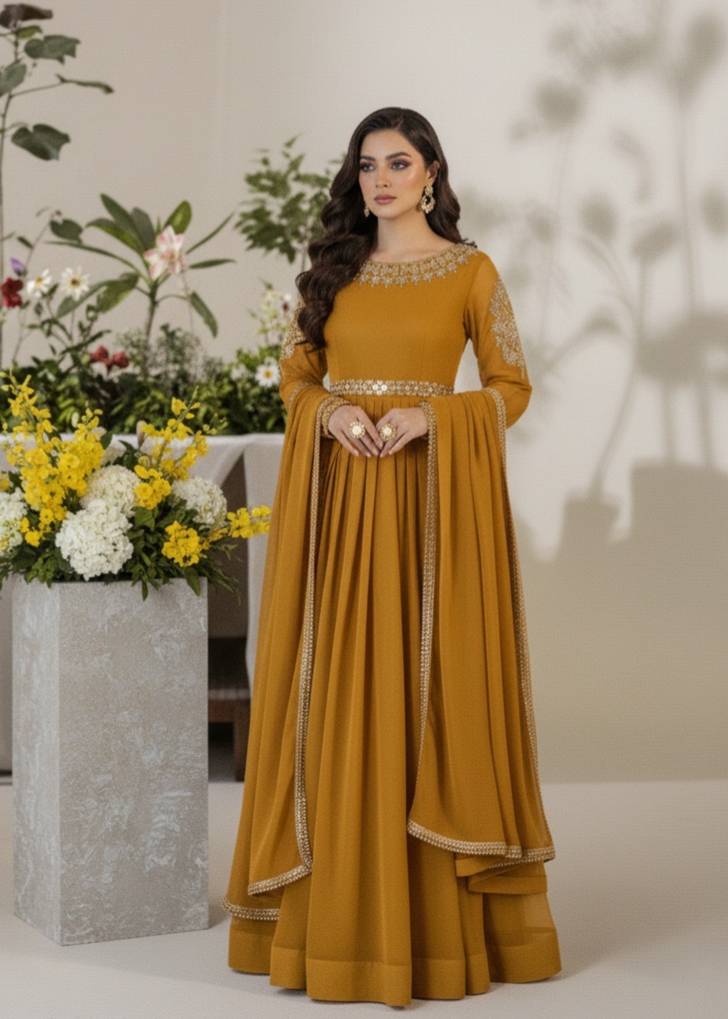 polyester chiffon Maxi in Mustard