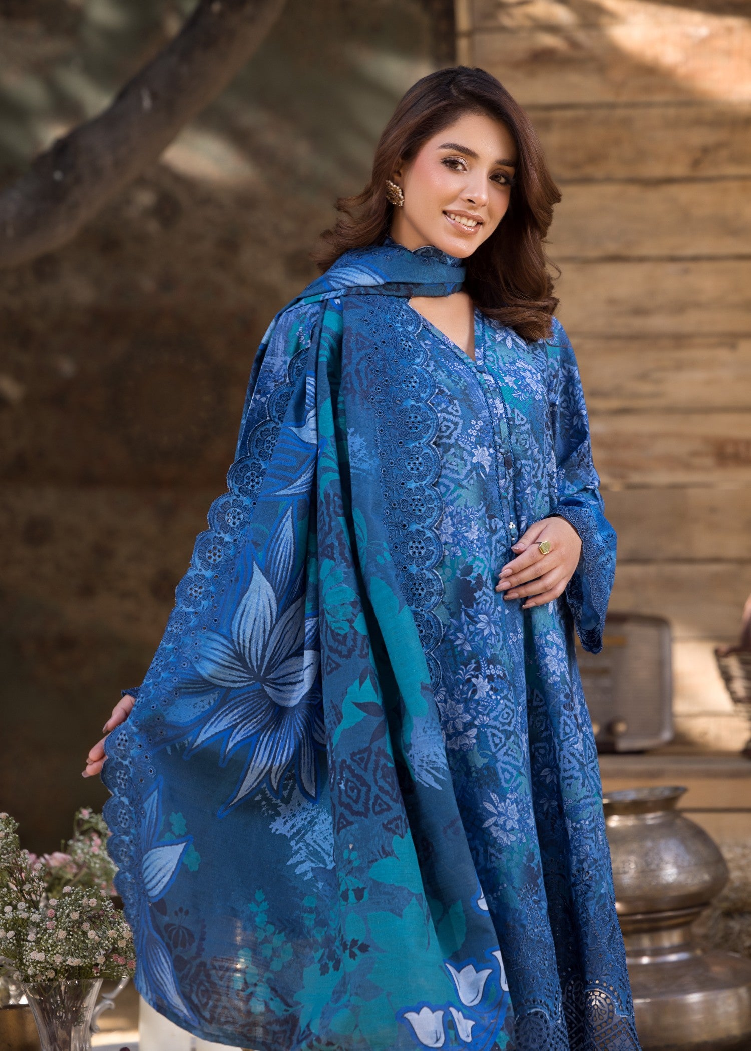 khaddar Kurta Set in Blue