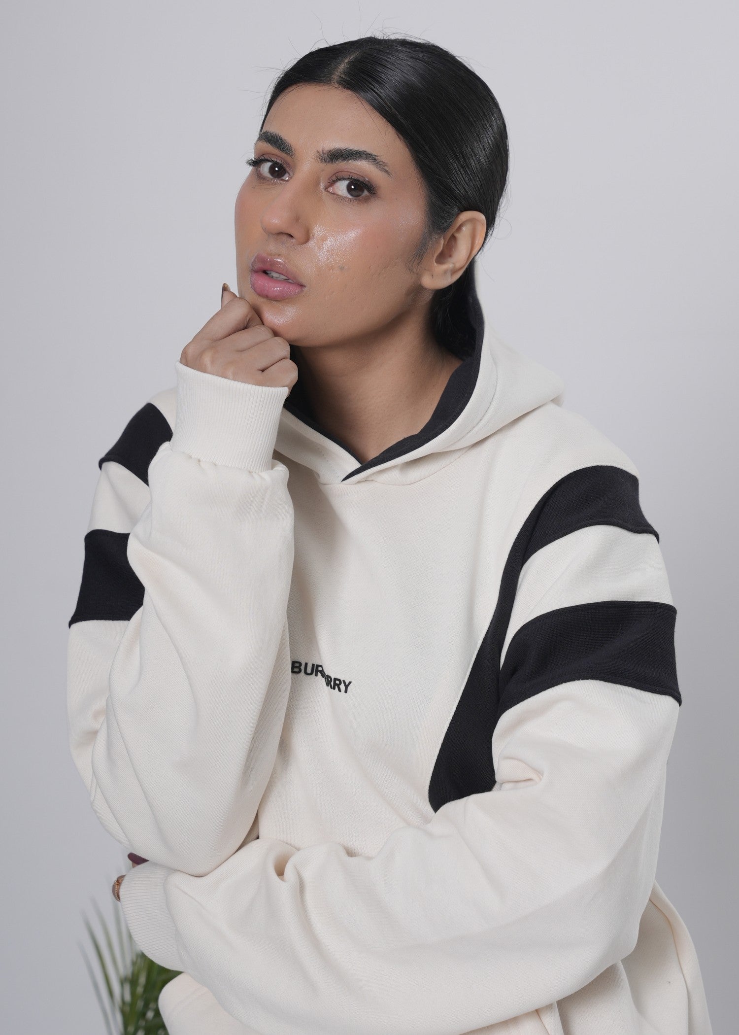 cotton Hoodie in Black, off-white