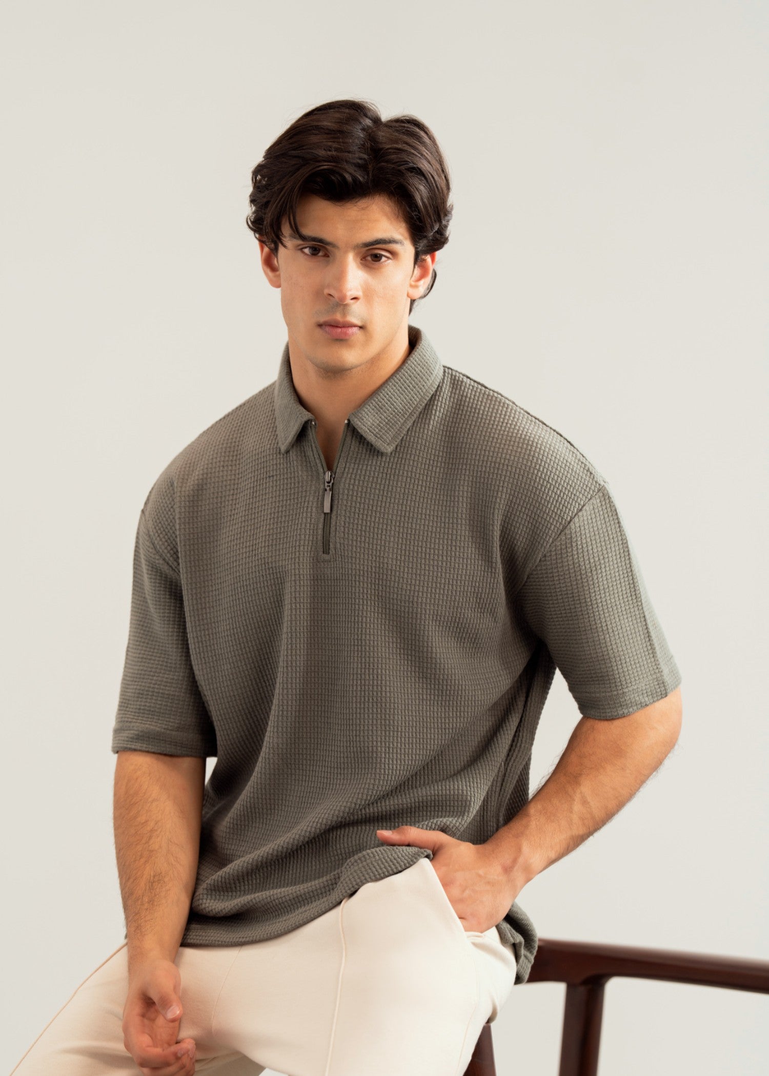 cotton pique Polo Shirt in Olive green