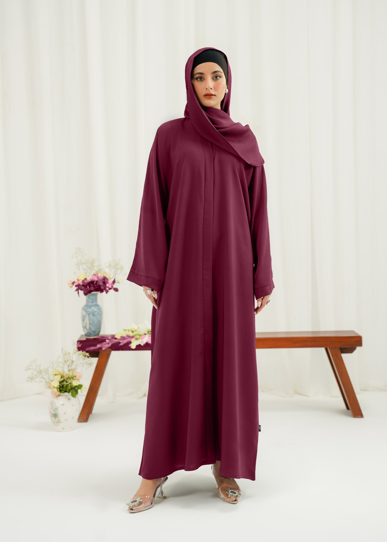 crinkle Abaya in Burgundy