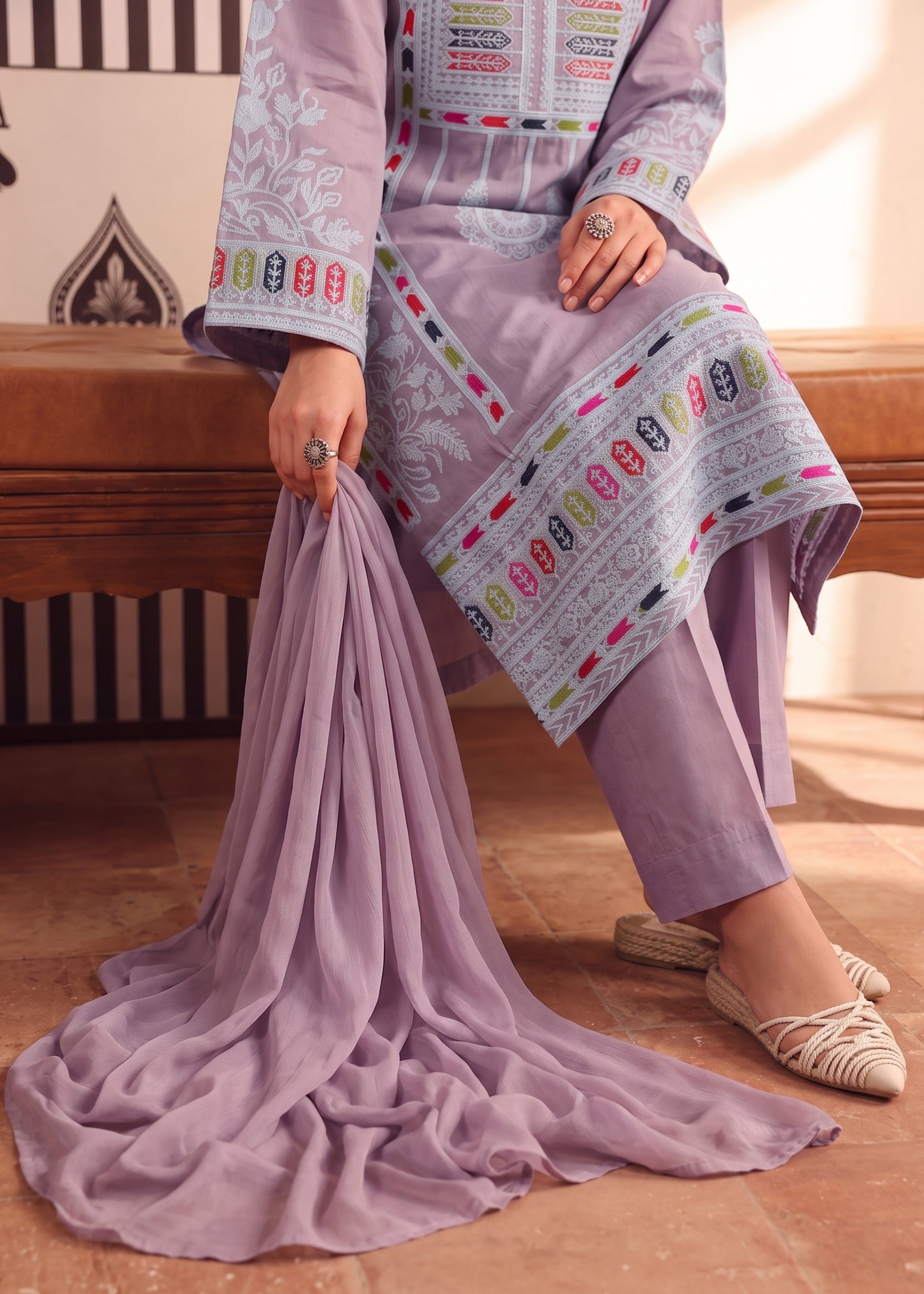 linen Kurta Set in Purple taupe