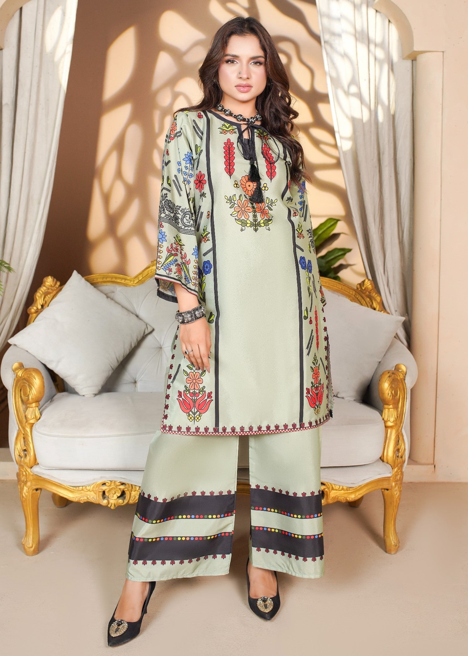 polyester crepe Co Ord Sets in Pastel green