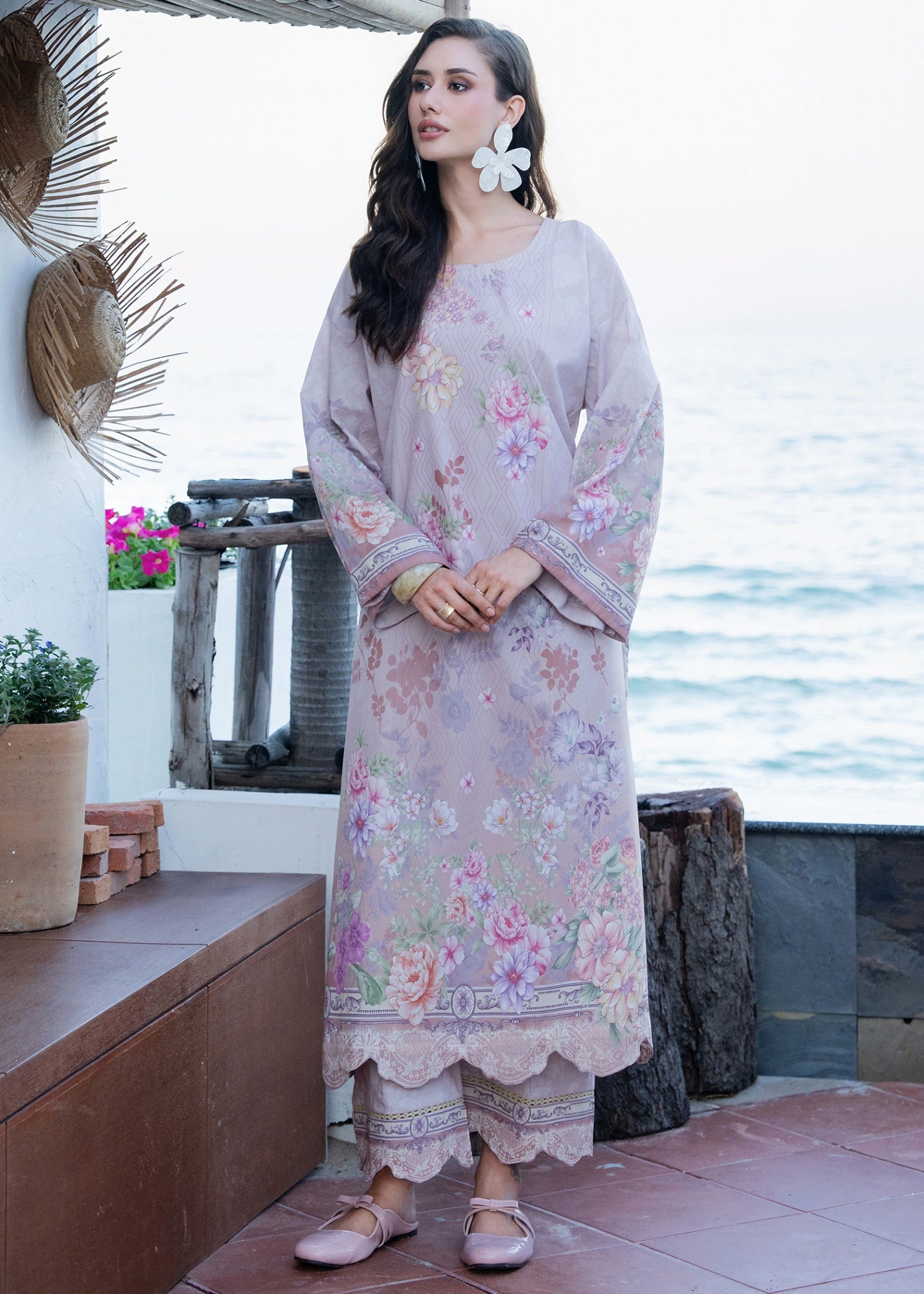 silk grip Kurta Set in Lavender