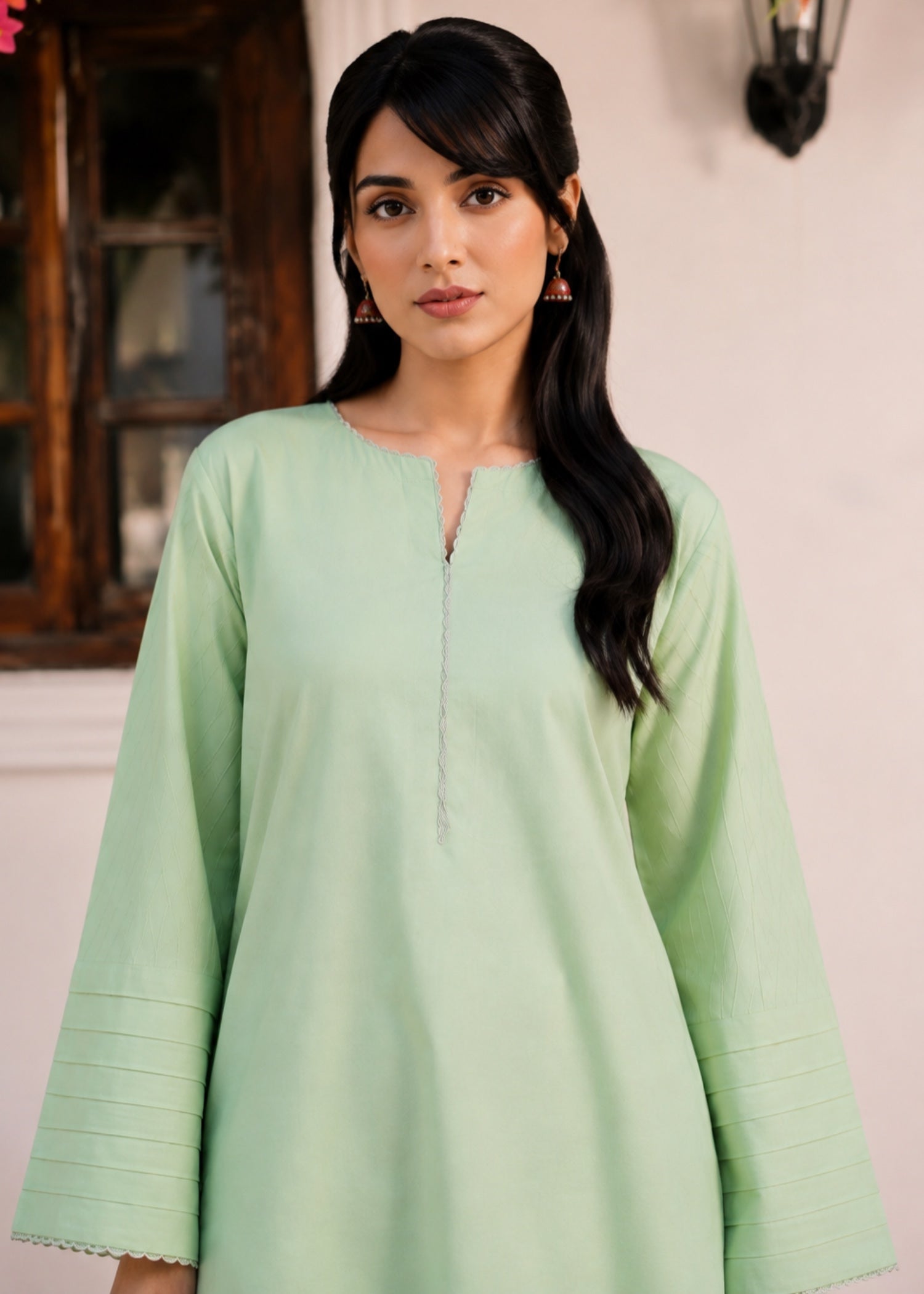 lawn cotton Kurta Set in Mint green