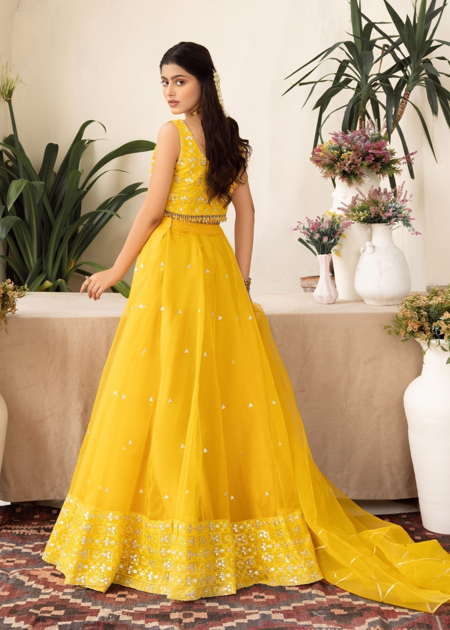 organza Lehenga in Yellow