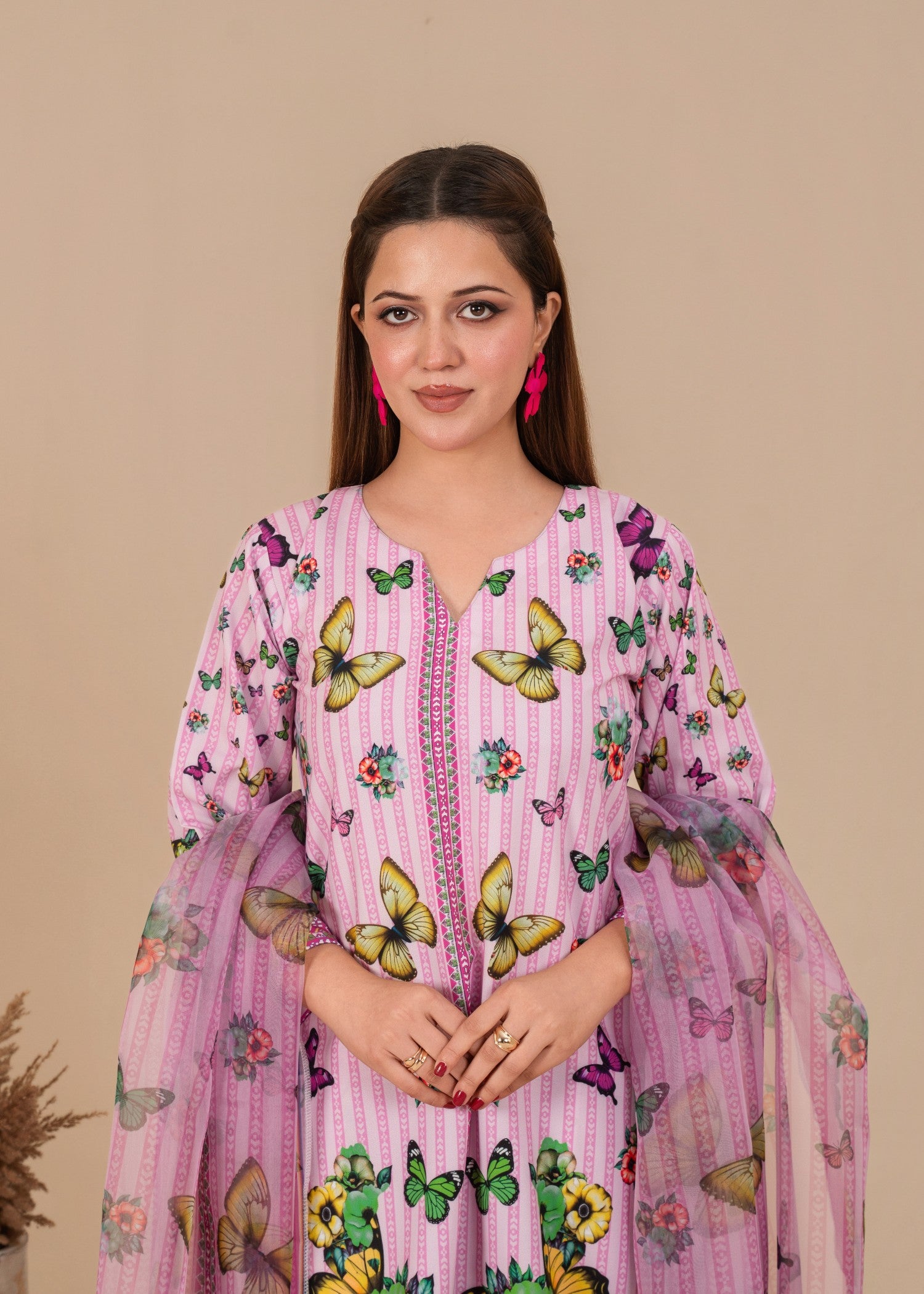 crepe Kurta Set in Purple ash