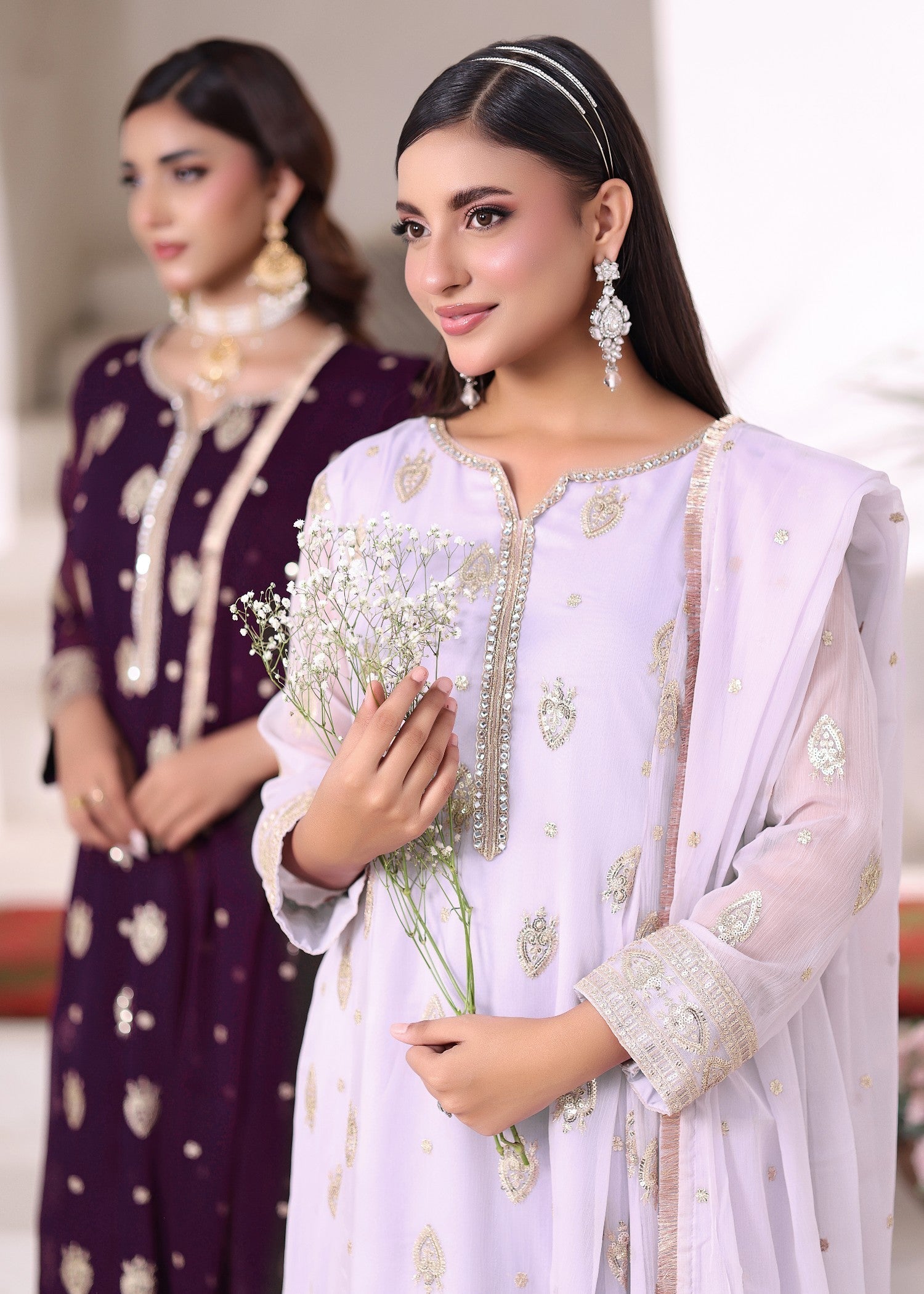 chiffon Pishwas in Purple