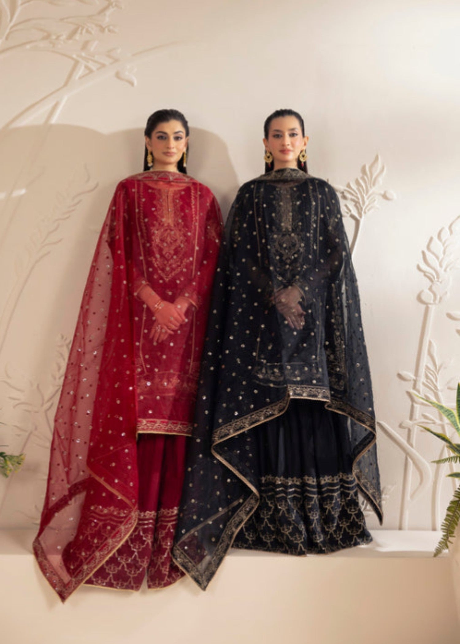 bemberg crinkle chiffon Gharara in Maroon