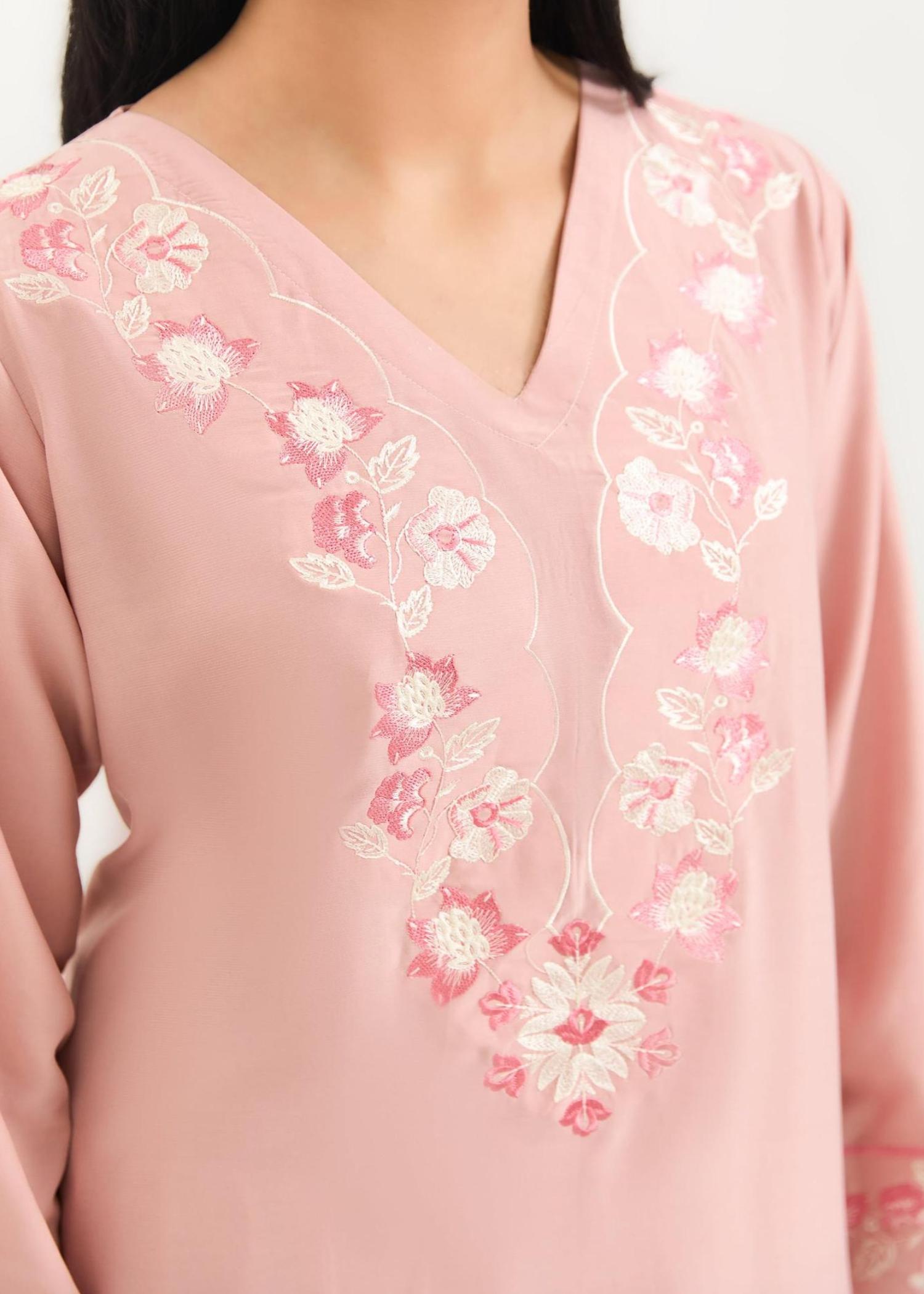 cambric Kurta Set in Rose pink