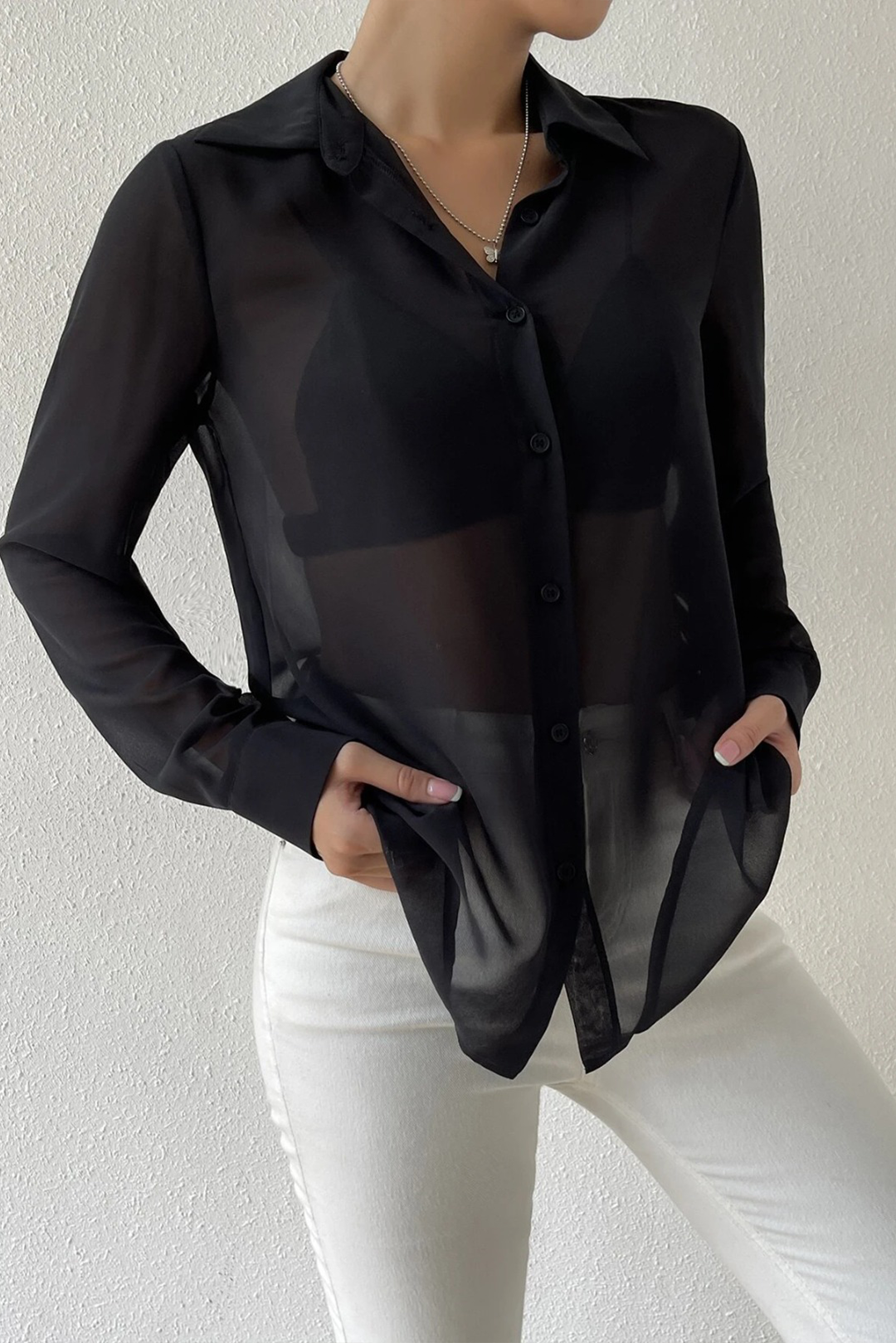chiffon Formal Shirt in Black