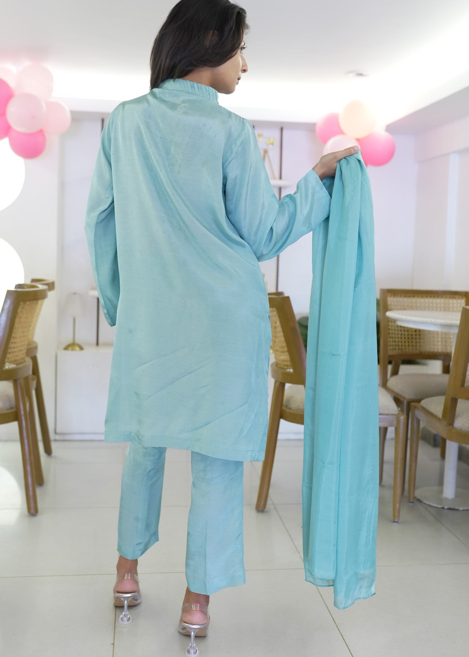 raw silk Kurta Set in Ice blue