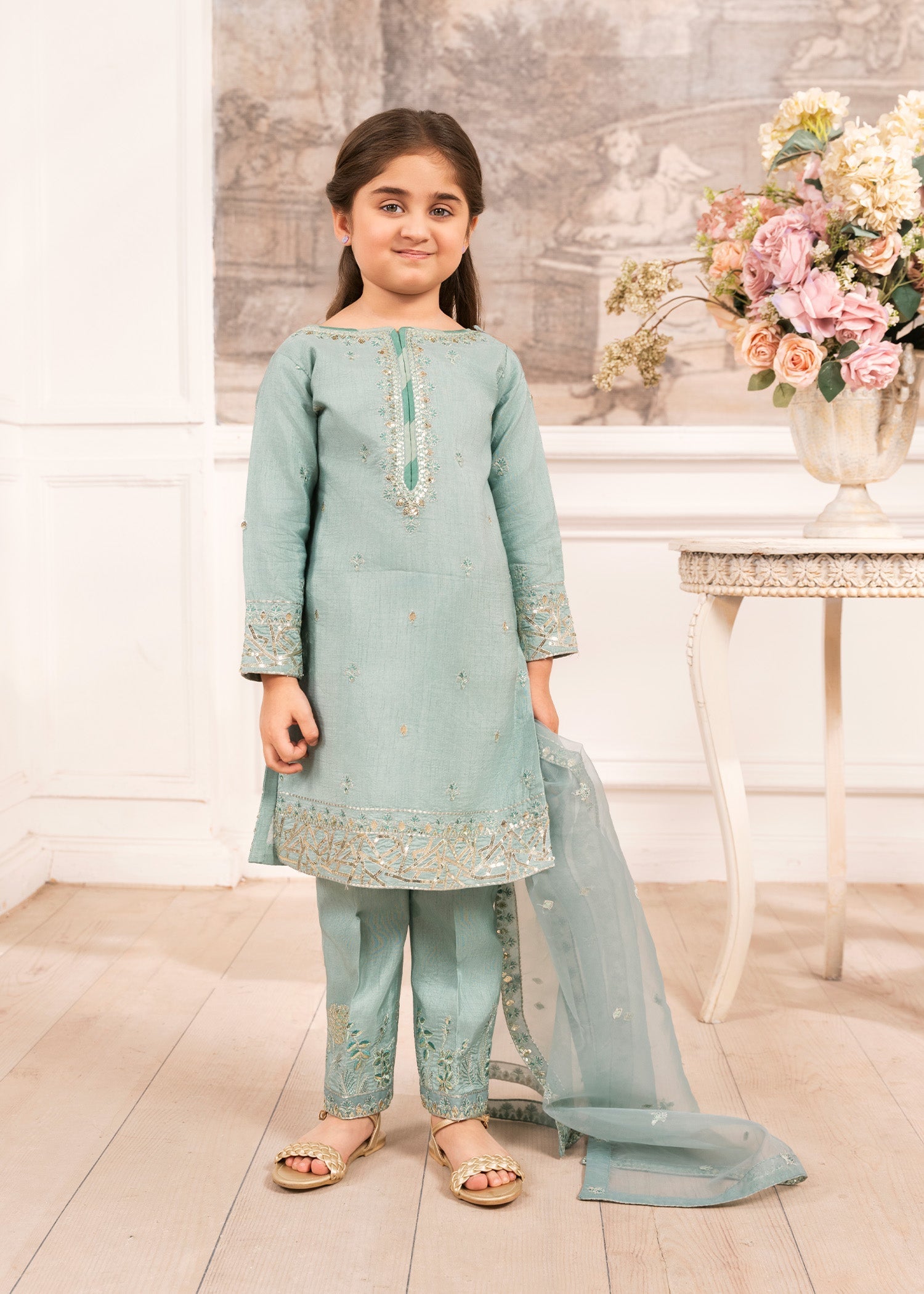 raw silk Kurta Set in Sky blue