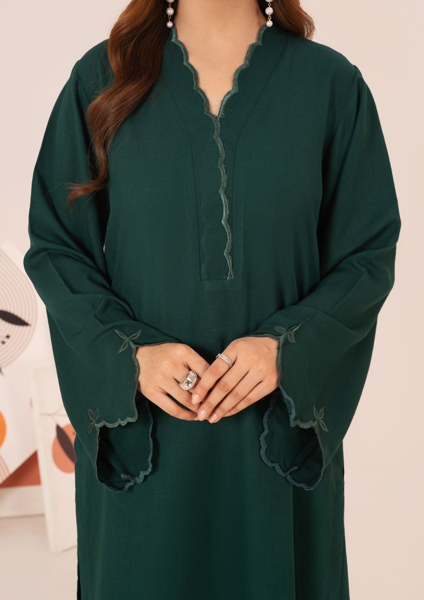 silk karandi Kurta Set in Bottle green