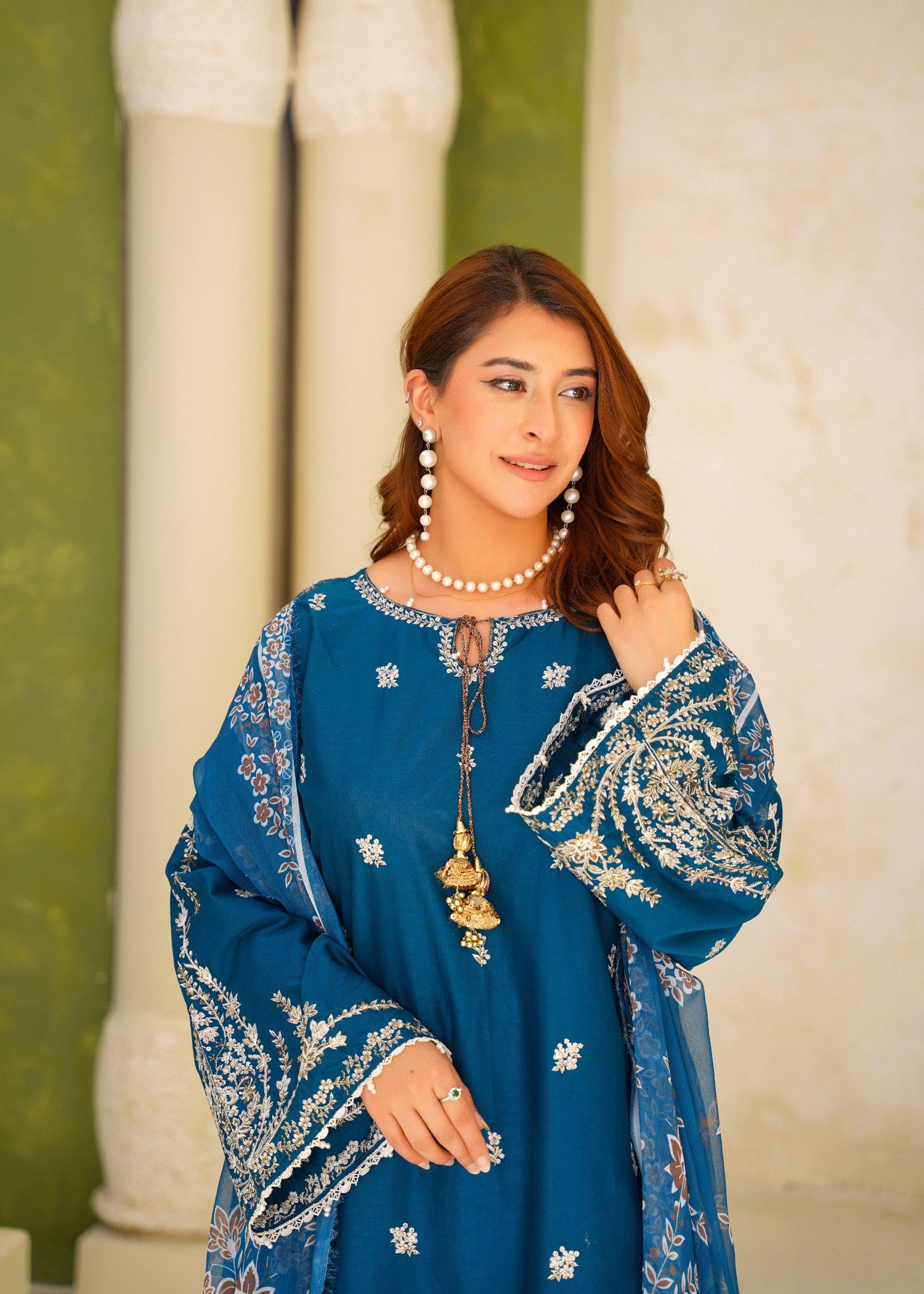 lawn cotton Kurta Set in Dark blue