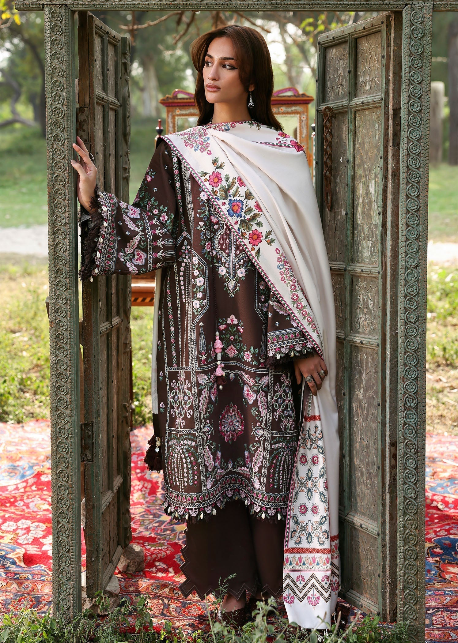 khaddar Unstitched in Dark brown