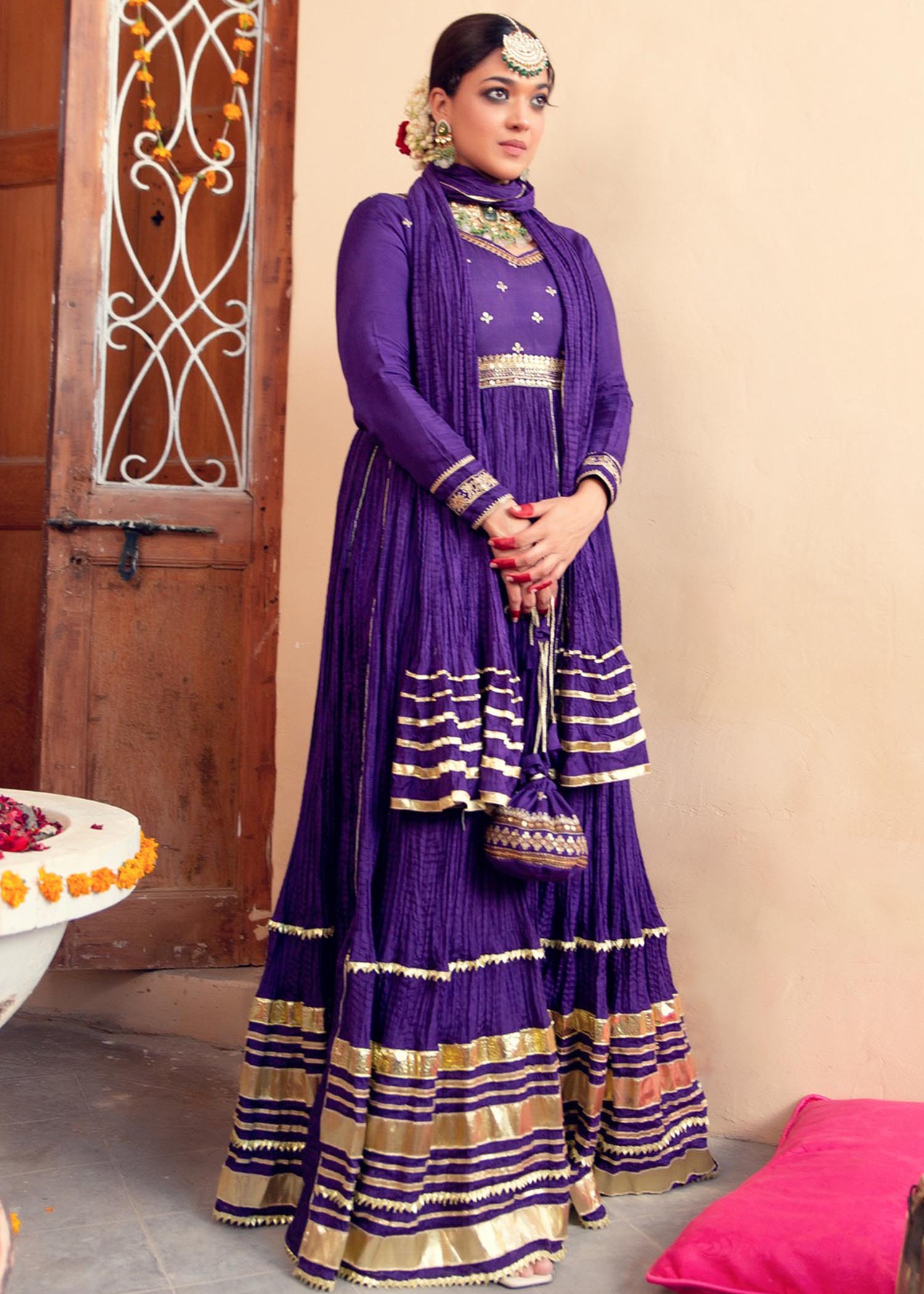 cotton silk Pishwas in Purple