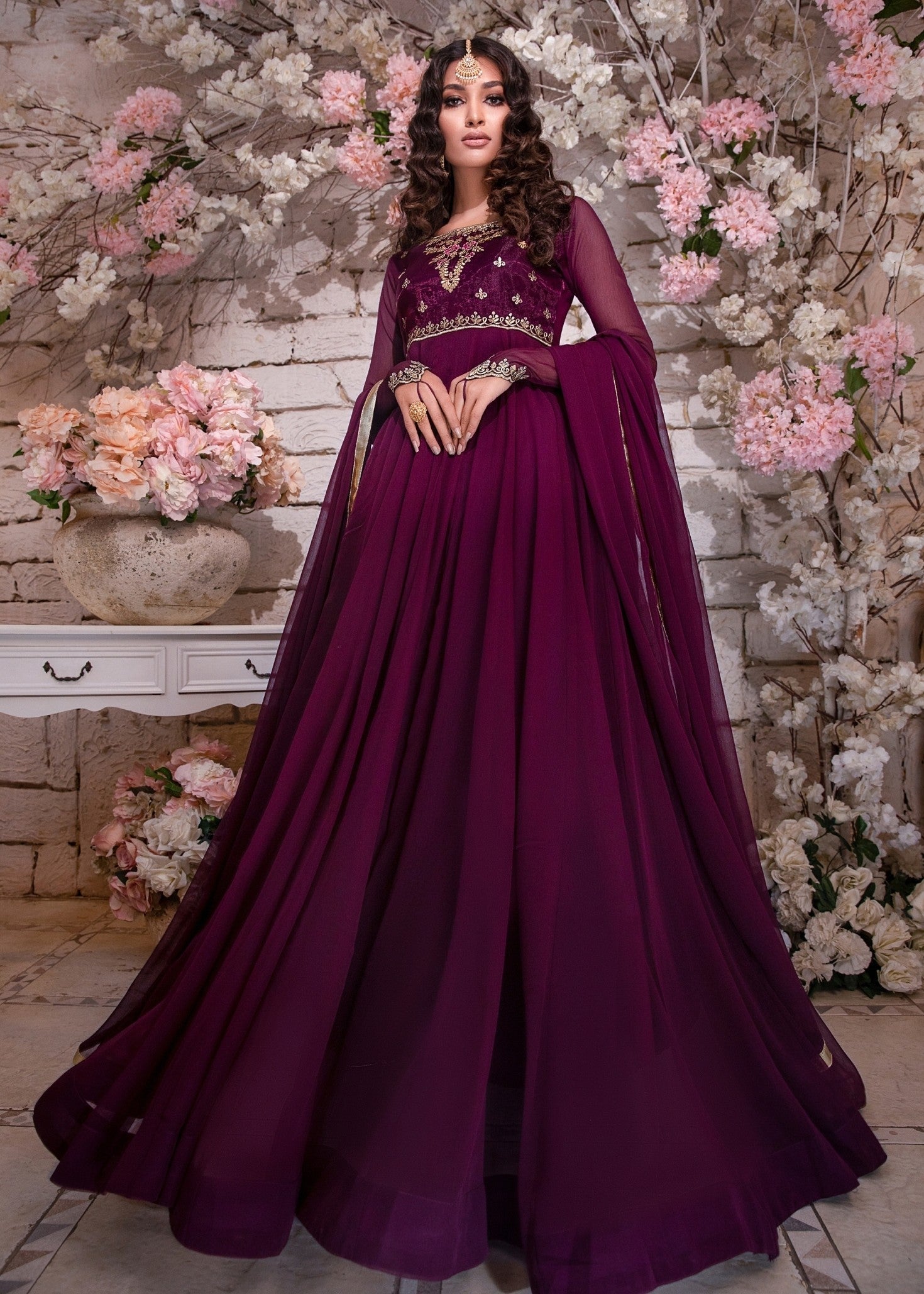 chiffon Pishwas in Pansy
