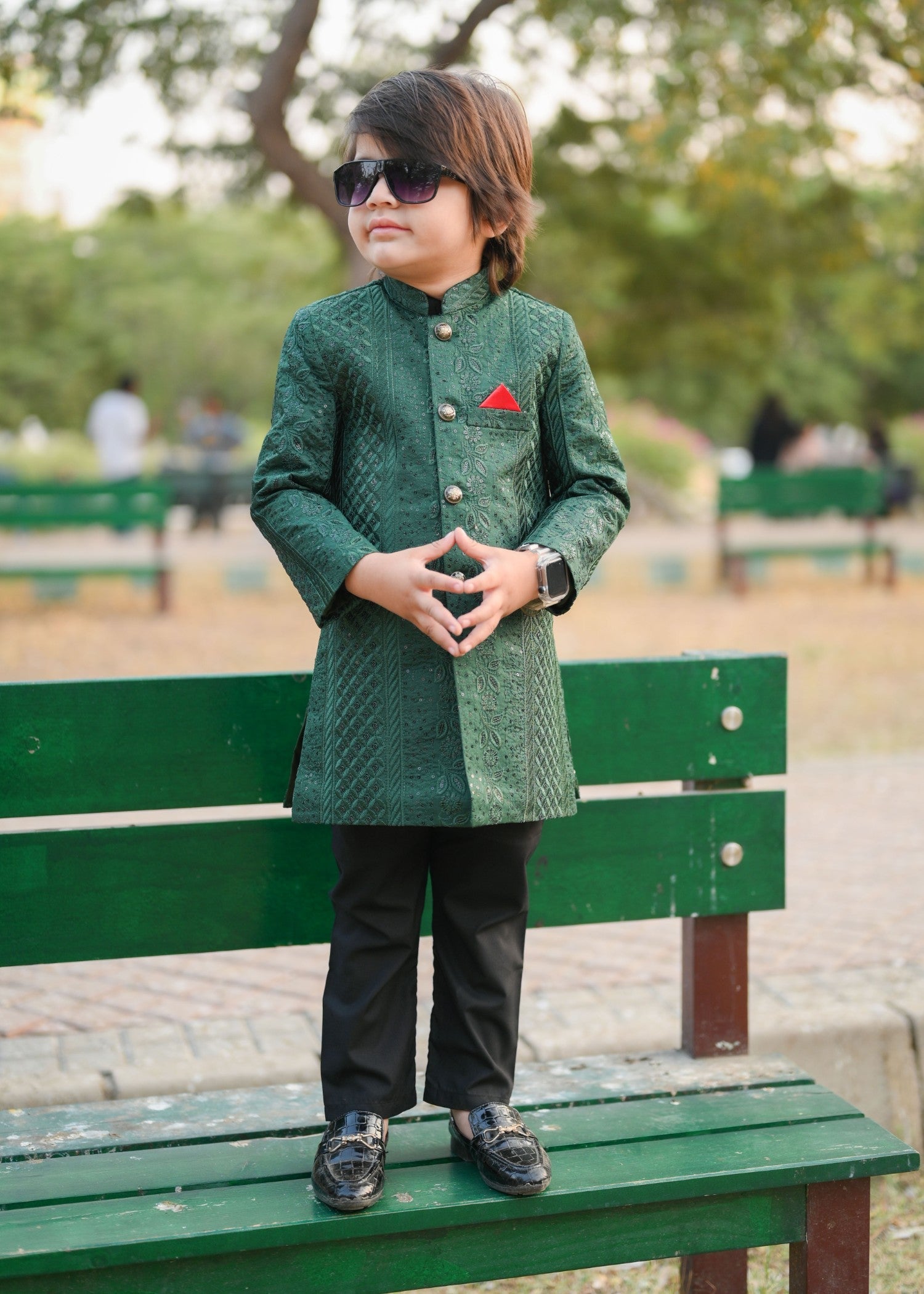 jamawar Sherwani in Green