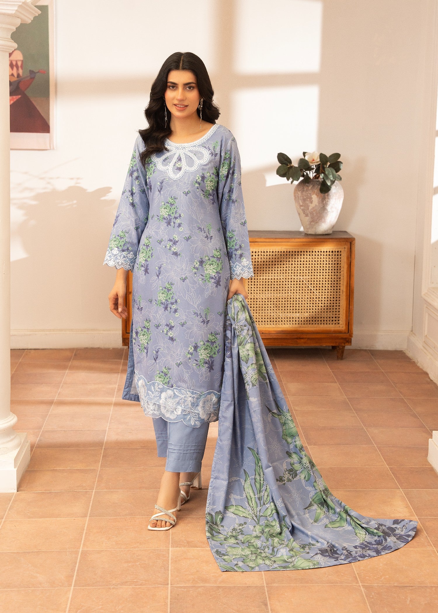 dhanak Kurta Set in Sky blue