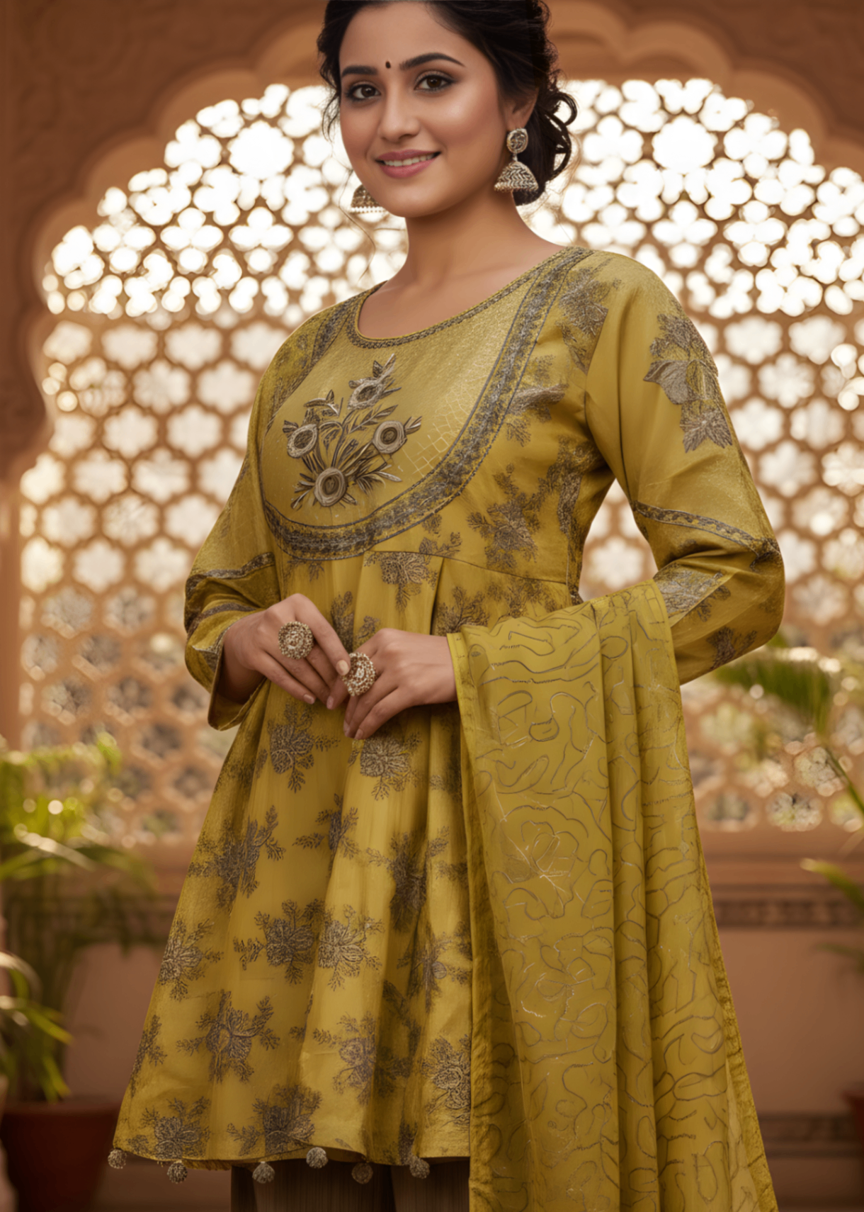 organza silk Short Frock in Mellow yellow
