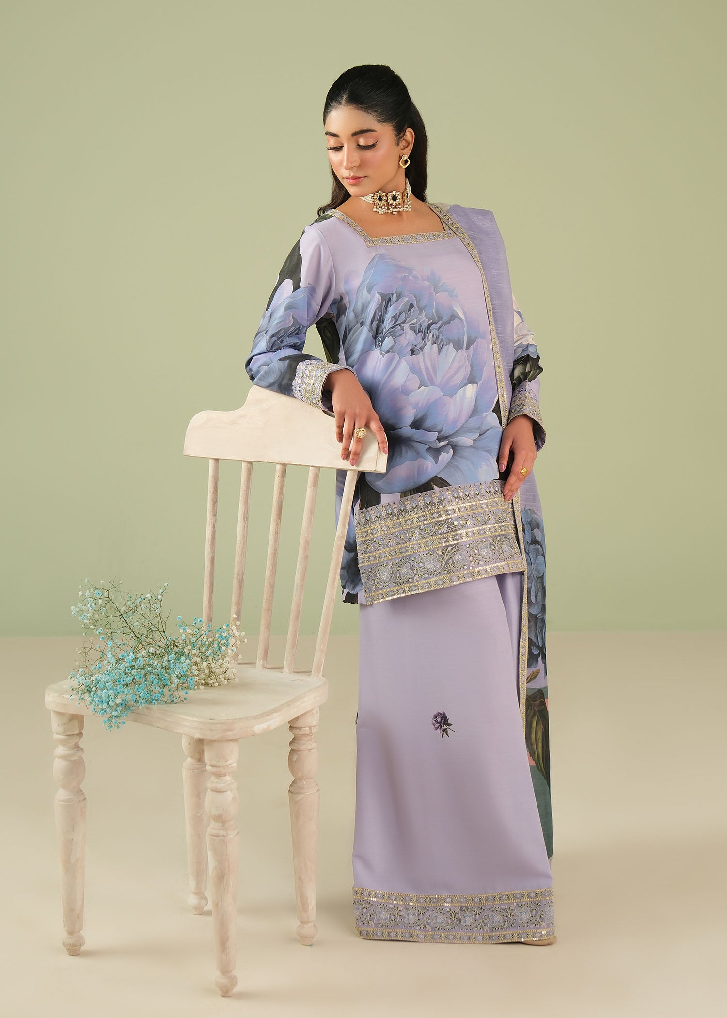 raw silk Kurta Set in Lavender