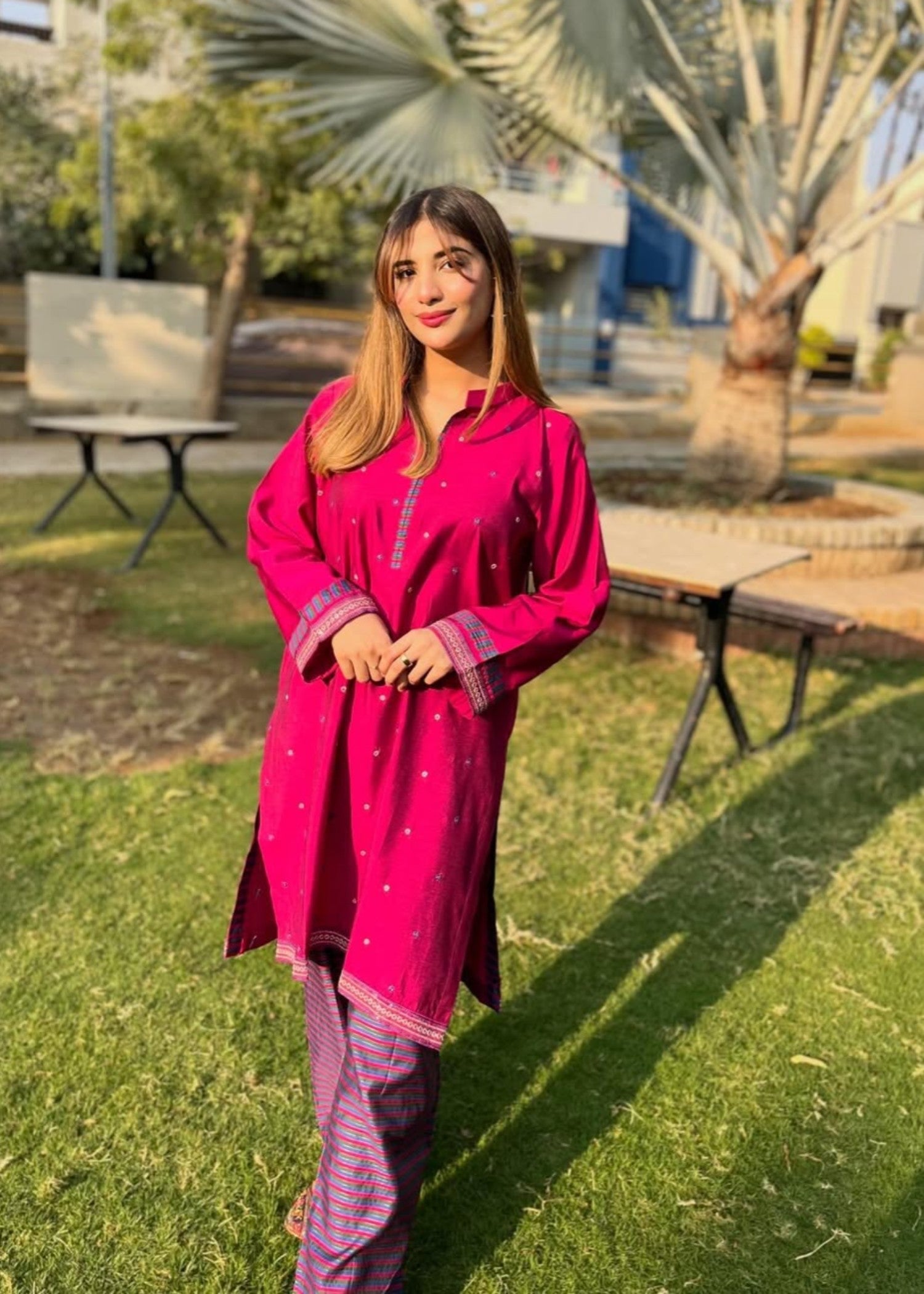 viscose Kurta Set in Royal amethyst, deep pink