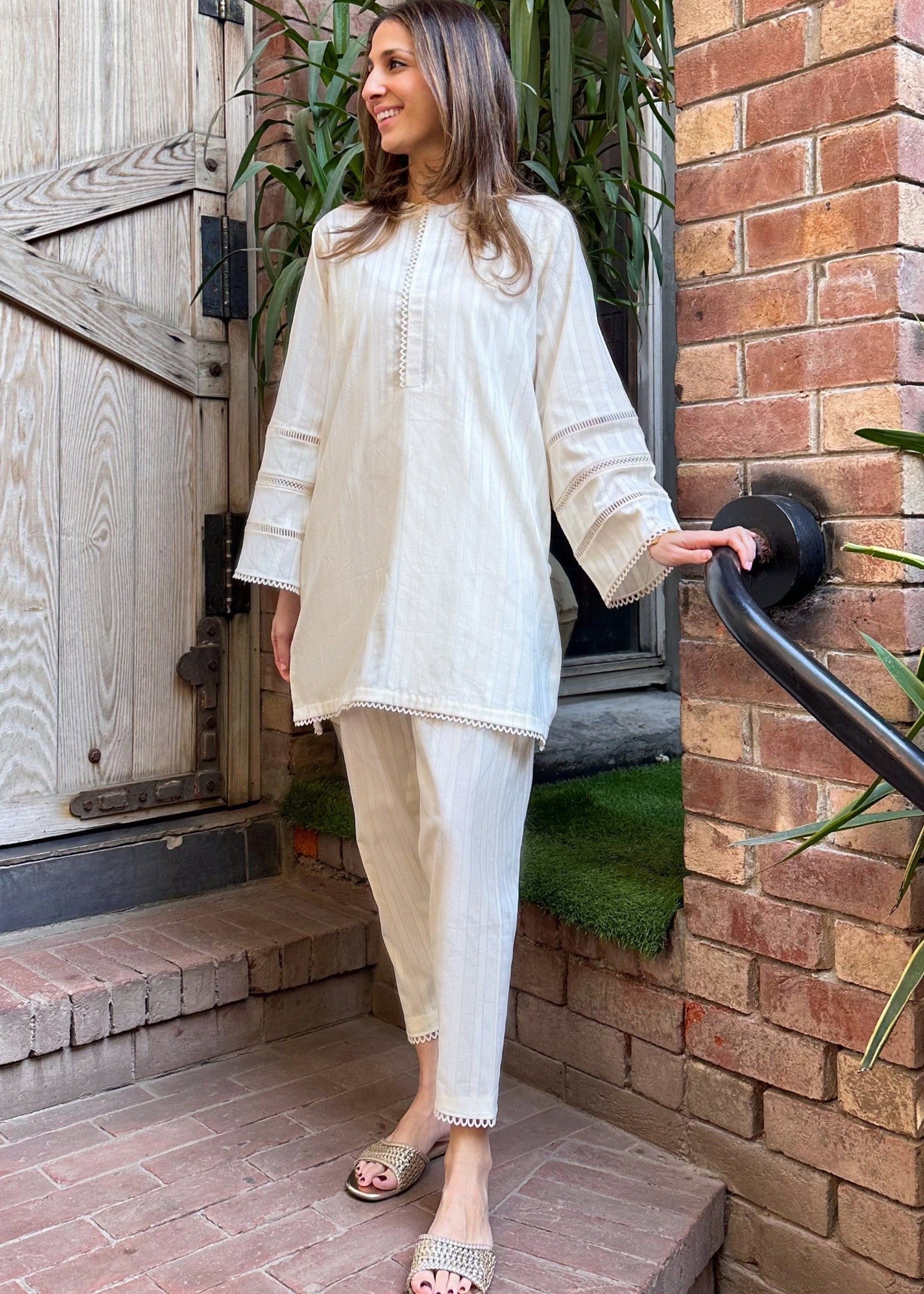 leno kara Co Ord Sets in White