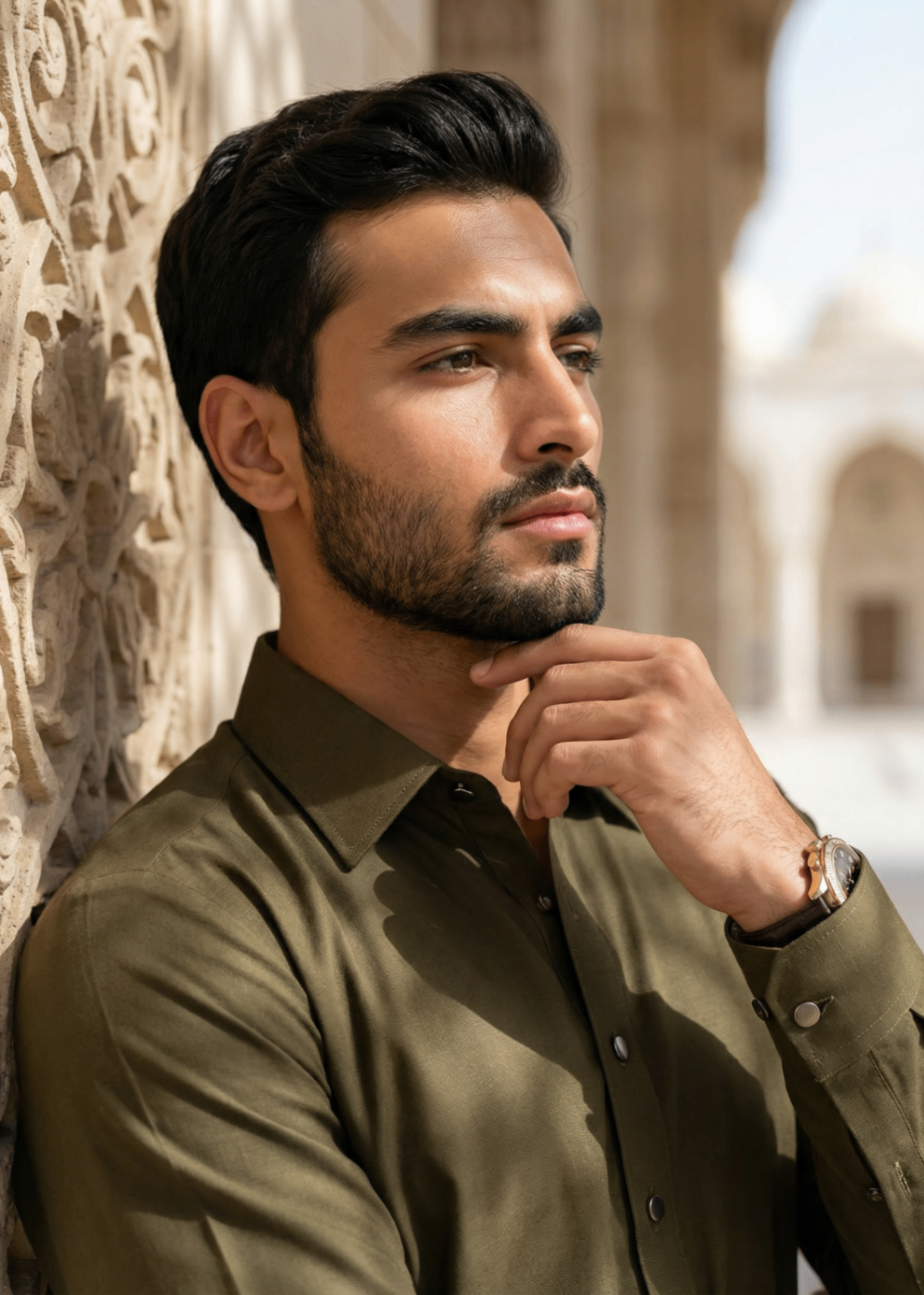 wash & wear Shalwar Kameez in Olive green