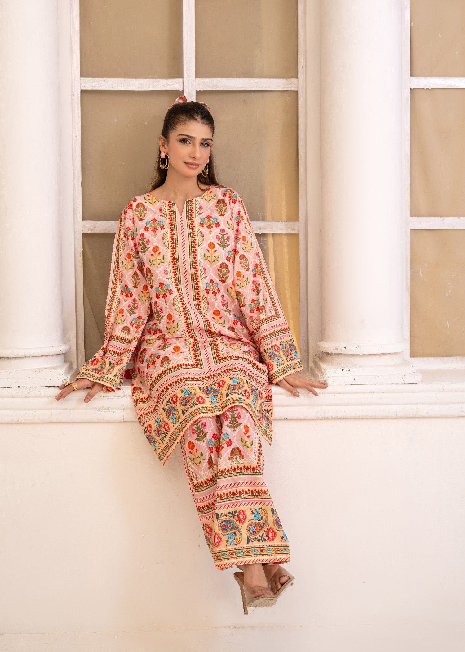 swiss lawn Co Ord Sets in Peach pink