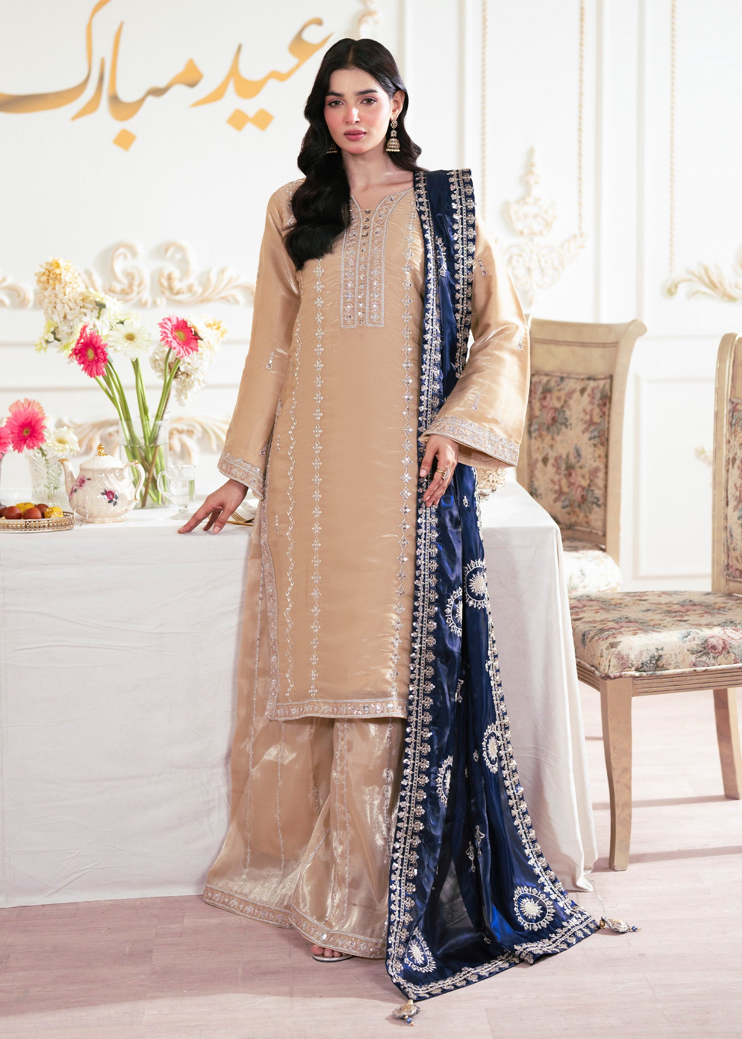 silk Kurta Set in Champagne