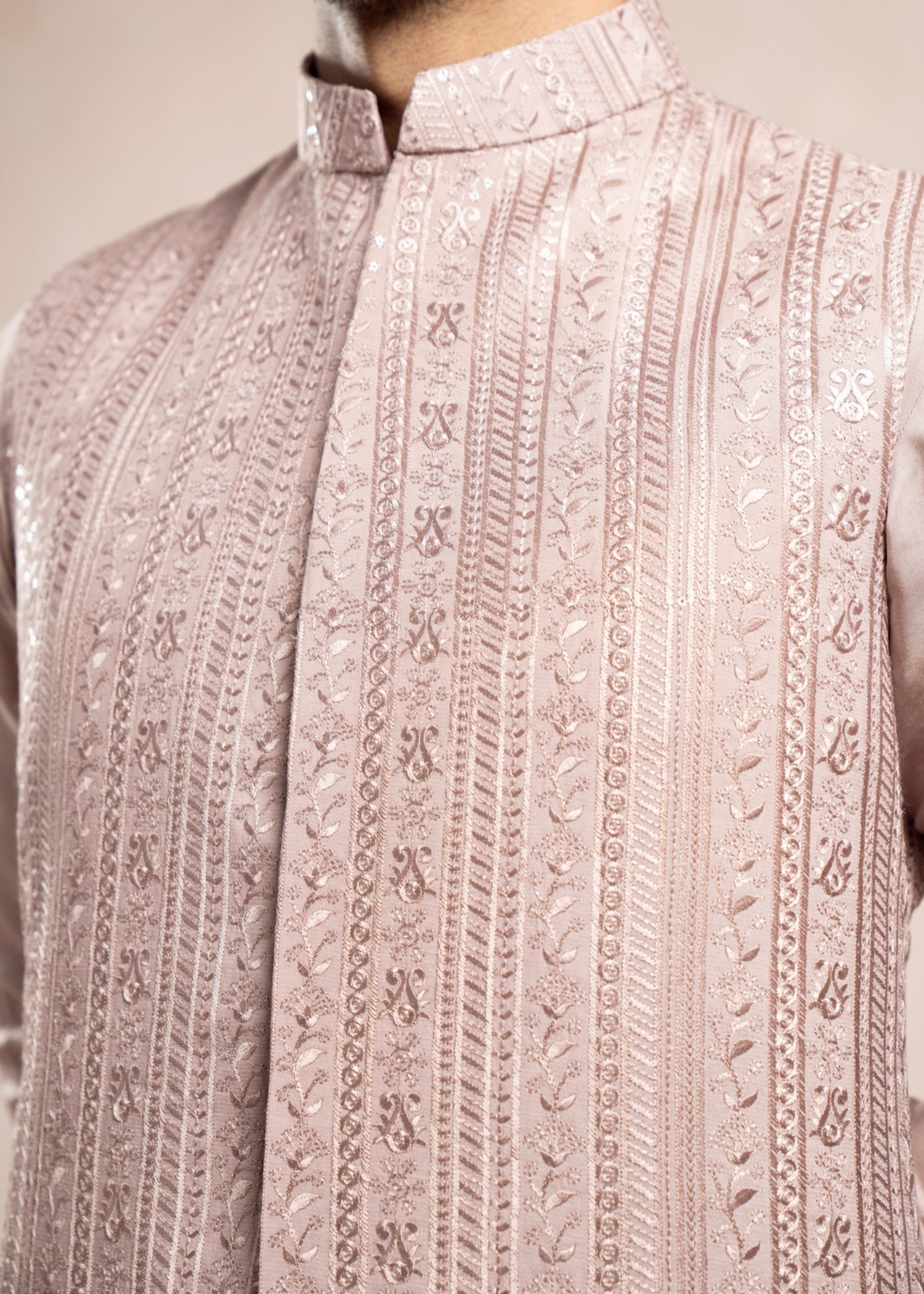 raw silk Waistcoat in Mauve pink by Muraqsh