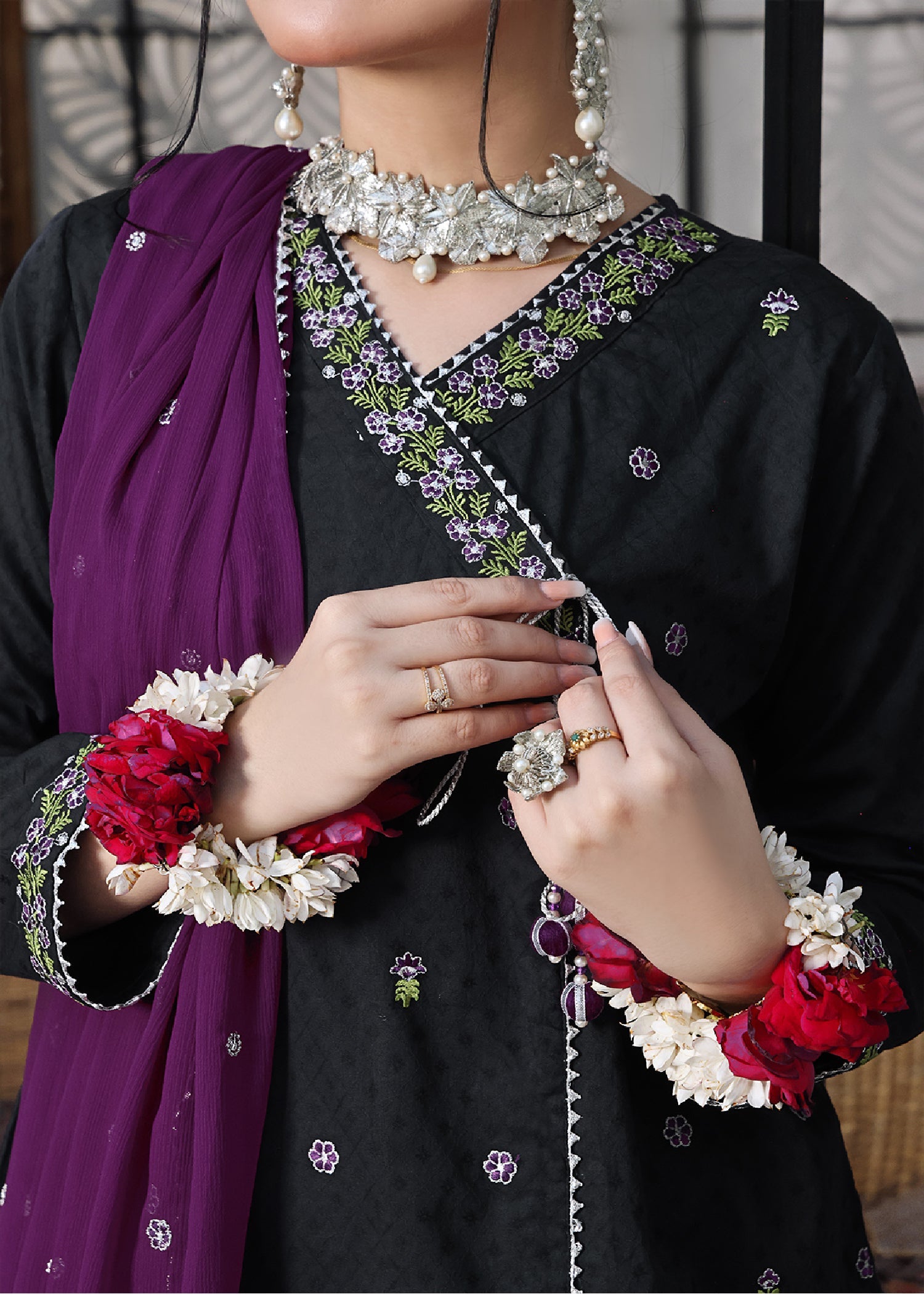 lawn Angrakha in Black