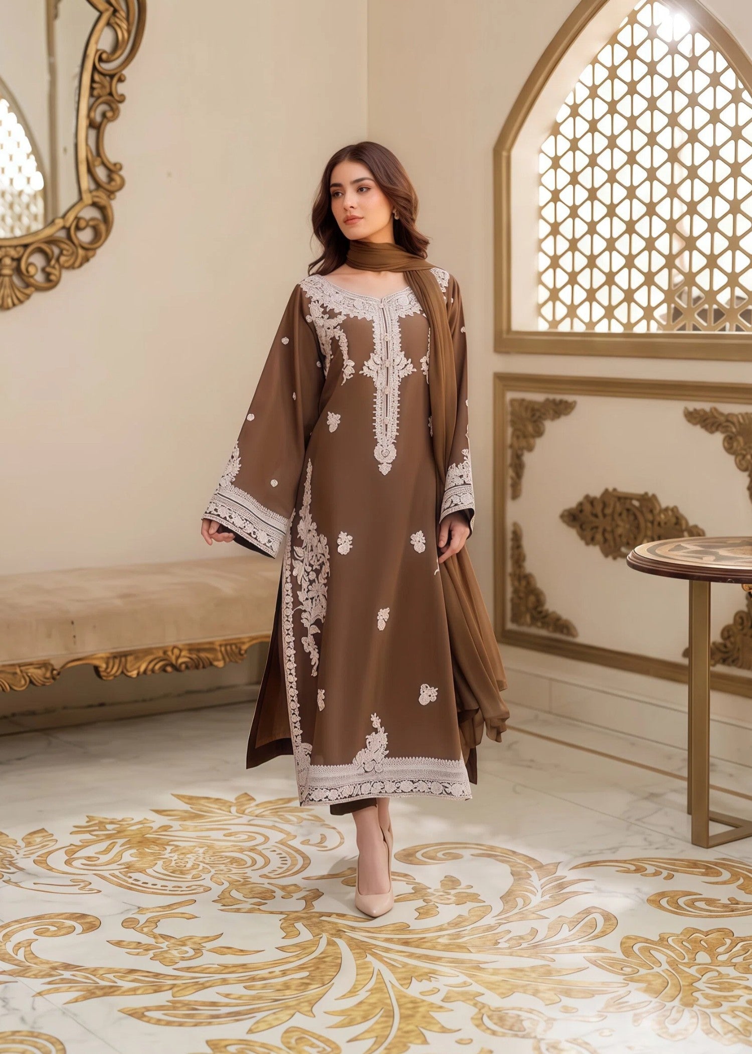linen Kurta Set in Brown