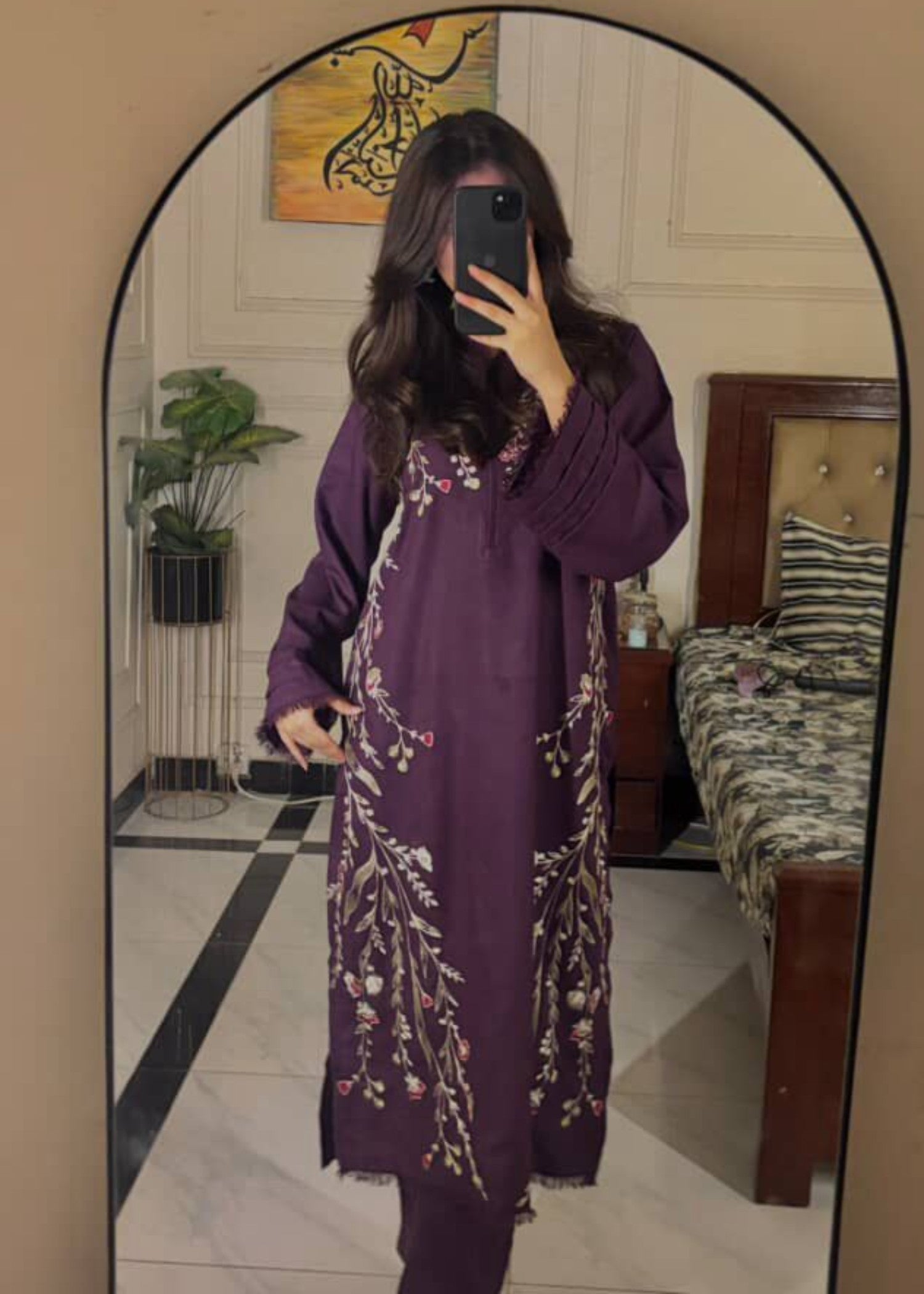 marina linen Kurta Set in Purple heart