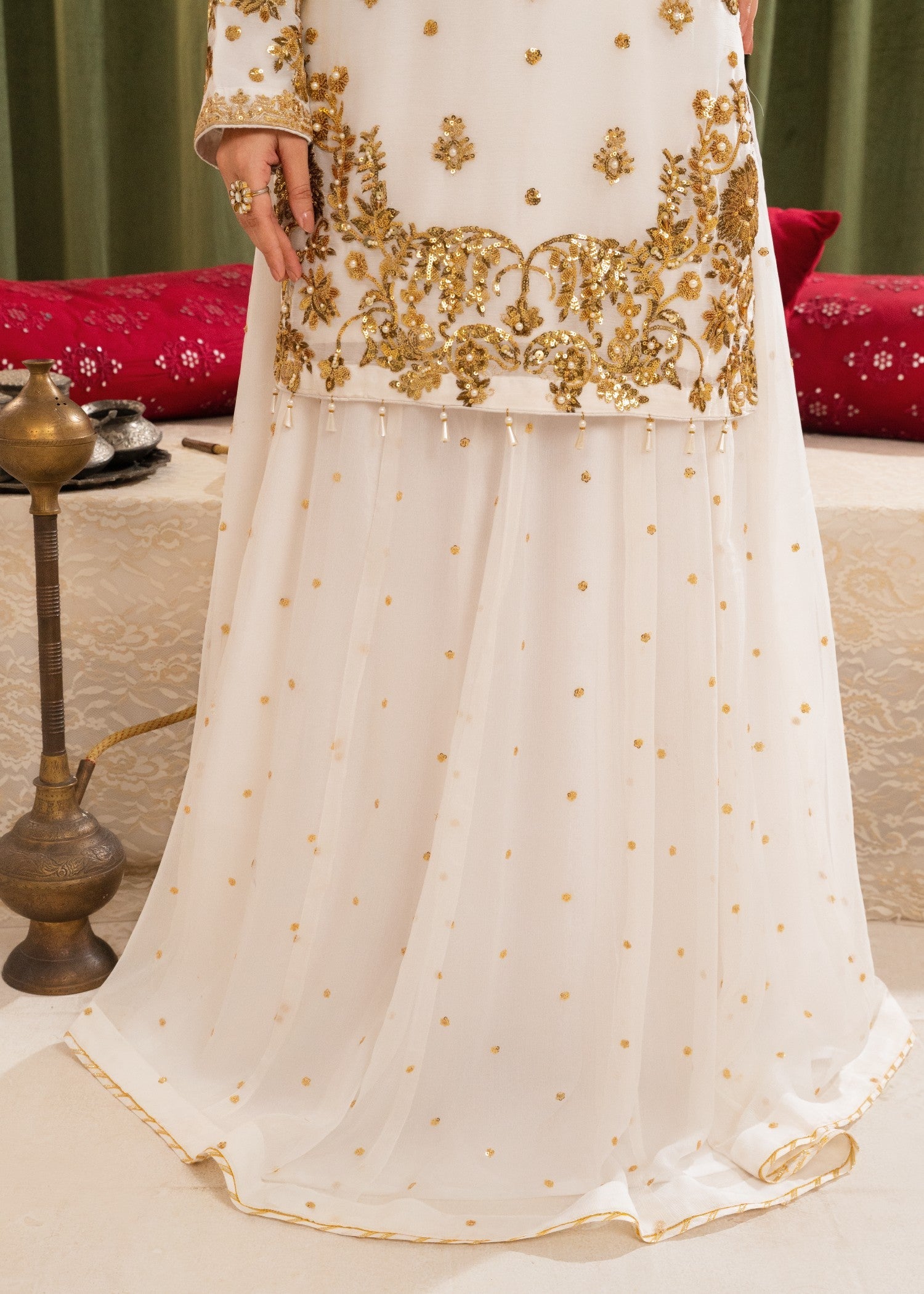 crinkle chiffon Lehenga in White