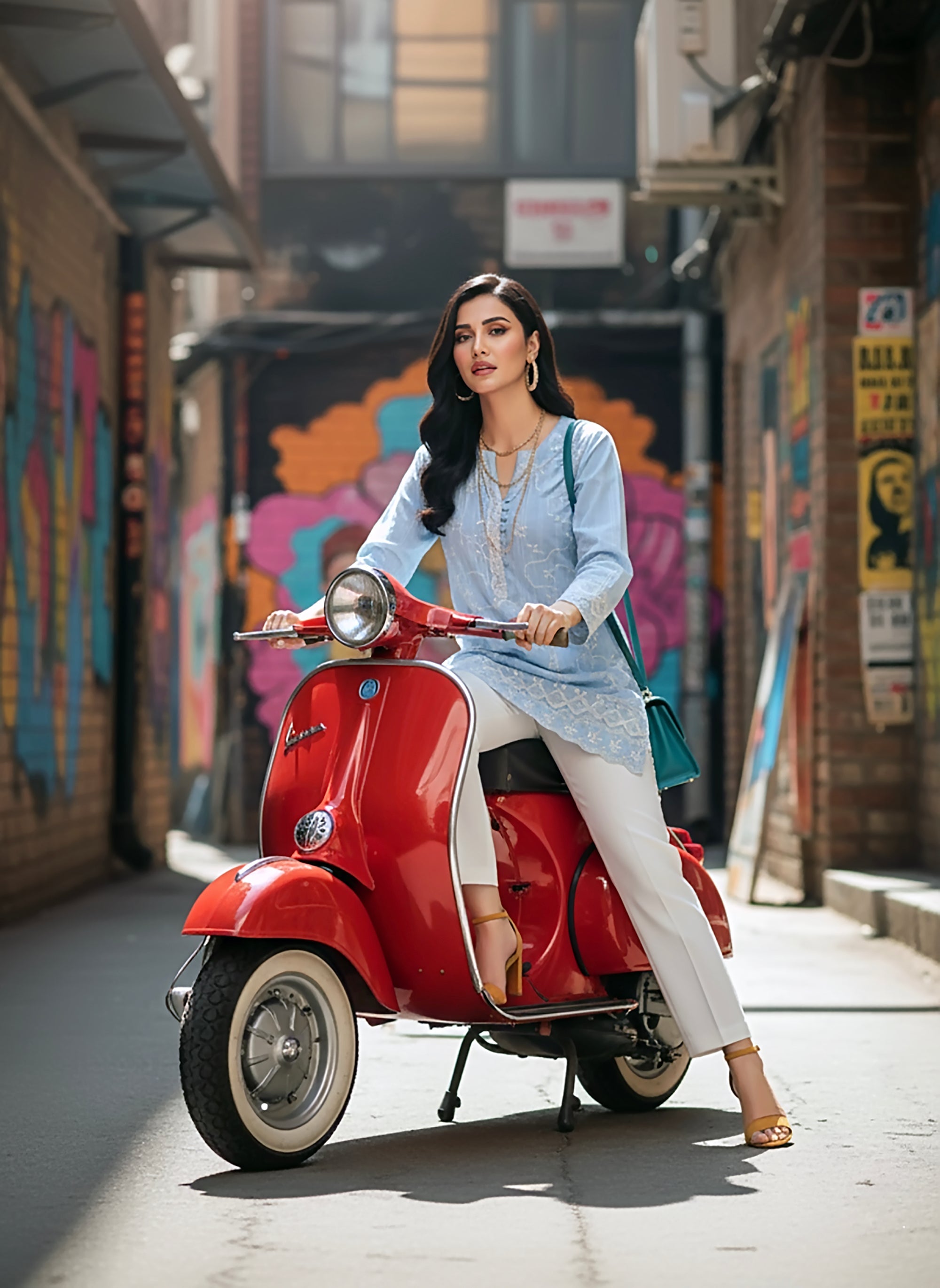cambric Kurti in Sky blue