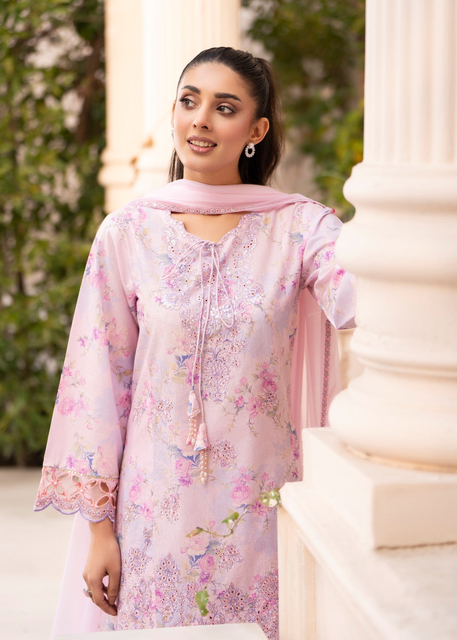 cambric Kurta Set in Lavender